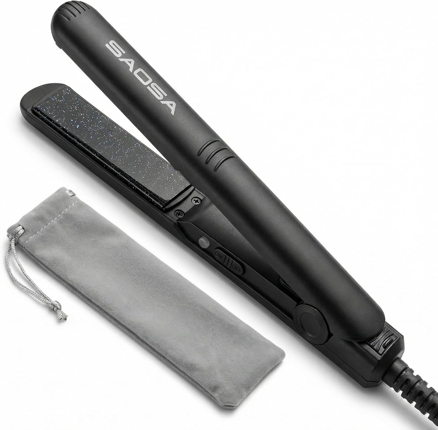SAOSA Mini Flat Iron, 0.7 Inch Ceramic Small Hair Straightener for Short Hair, Bangs & Edges, 2 in 1 Travel Flat Iron Dual Voltage, 410°F Fast Heat Up Tourmaline Styler with Storage Pouch, Black