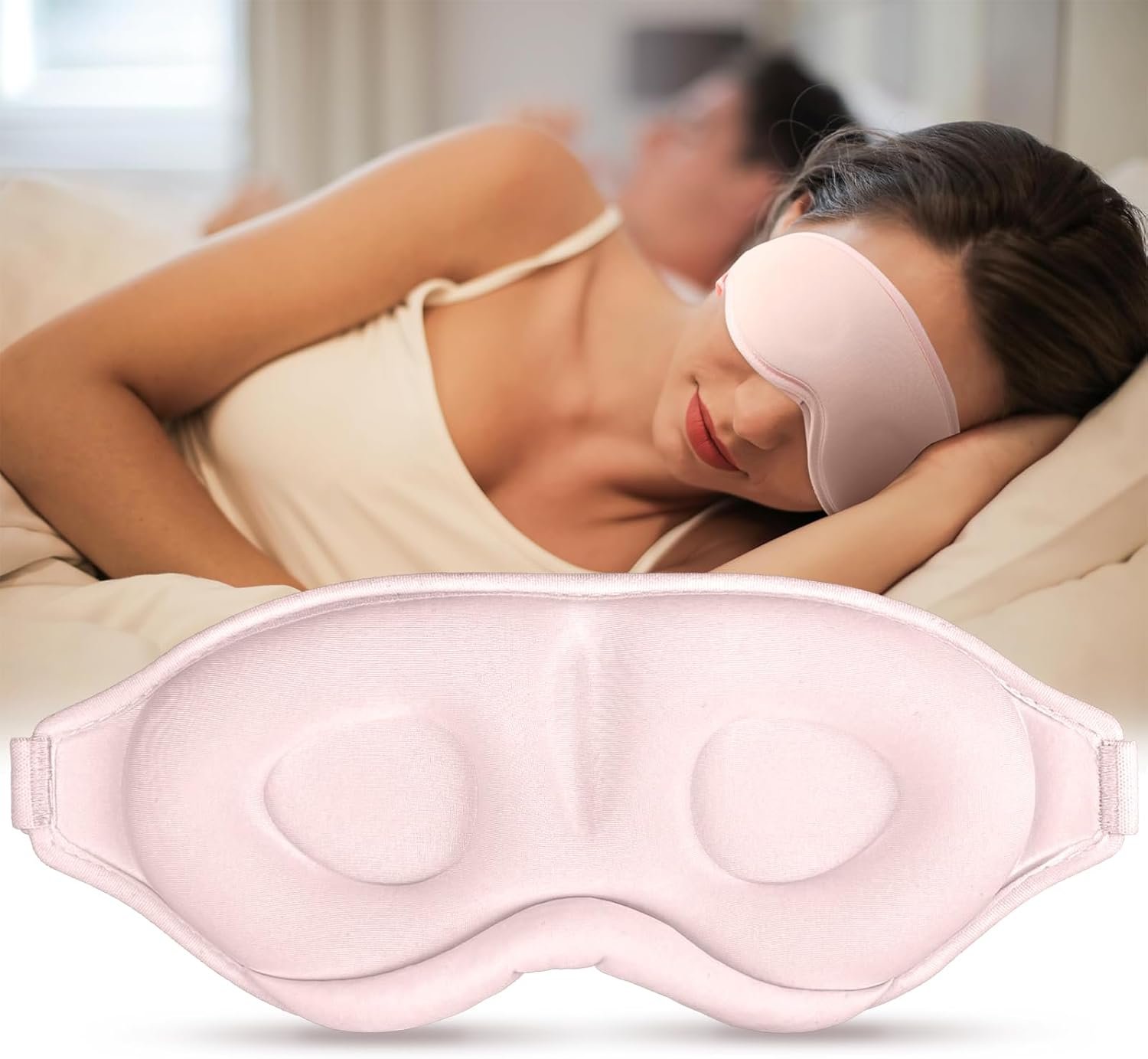 Sleep Mask for Side Sleeper Women Men, Light Blocking Eye Mask for Sleeping, 3D Contoured Cup Sleeping Mask for Zero Eye Pressure, with Adjustable Elastic Strap for Sleep Travel, Pink