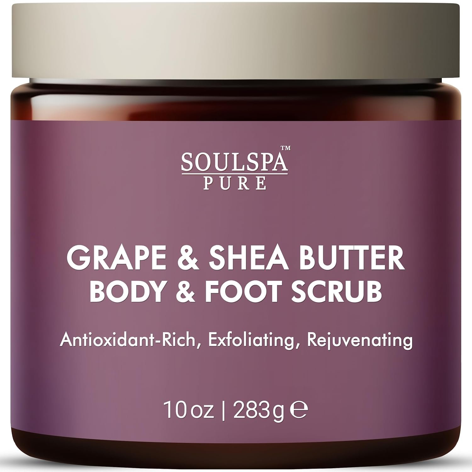 SOULSPA PURE Grape & Shea Butter Body & Foot Scrub – Rejuvenating & Antioxidant Rich Exfoliating Body Scrub for Glowing Skin, 10 oz