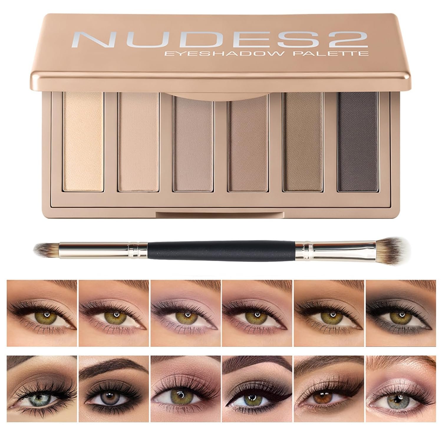6 Matte Neutral Mini Eyeshadow Palette with Brush – Ultra Blendable Cool-Tone Nude Smokey Eye Shadow Palette, Long-lasting Wear Smooth Texture