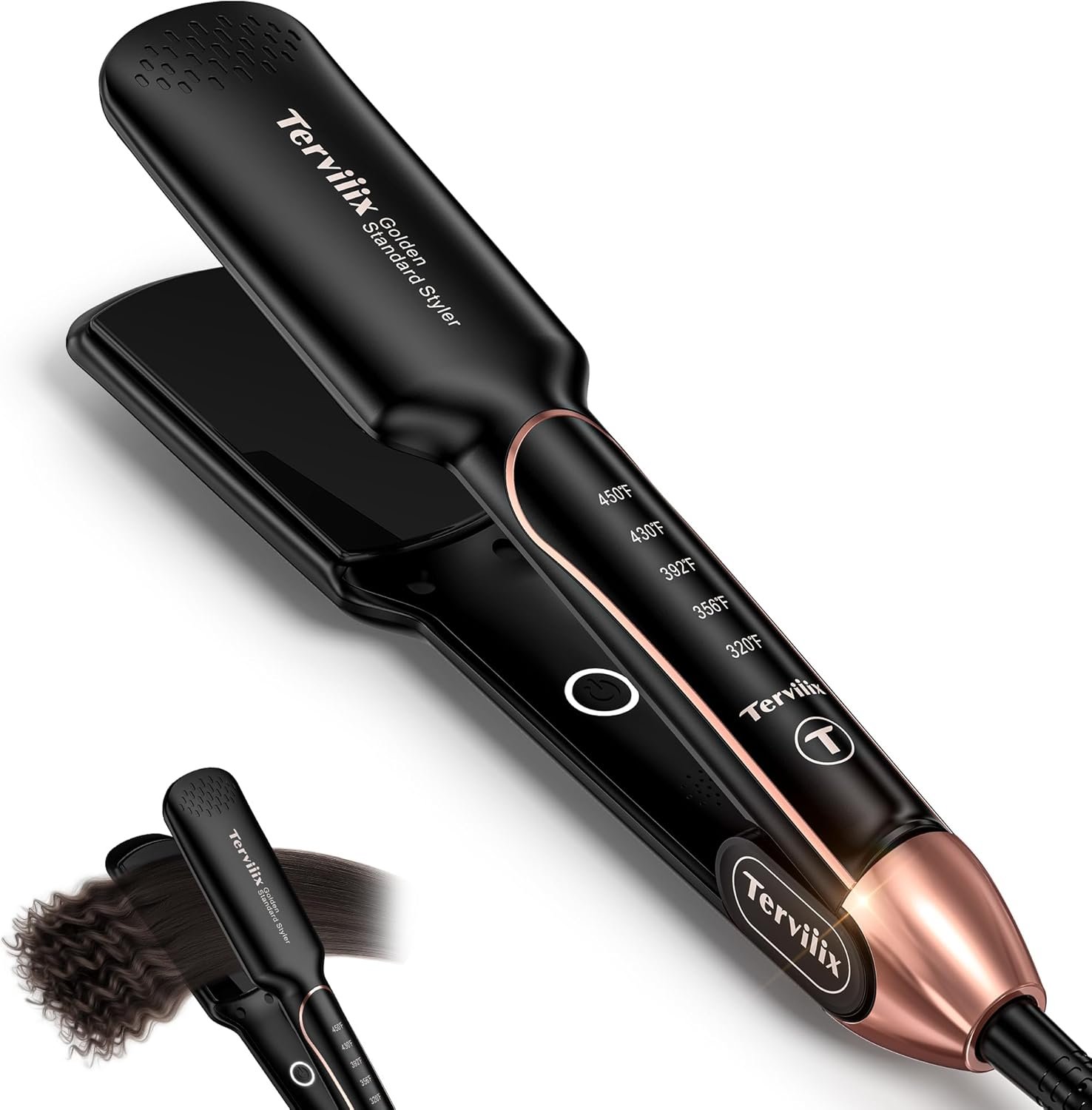 Flat Iron Hair Straightener by Terviiix – Ceramic & Tourmaline for Smooth, One-Swipe Results, Salon-Grade Wide 1-3/4 Inch Straightening Iron Gently Straightens Thick, Curly, Black & Natural Hair