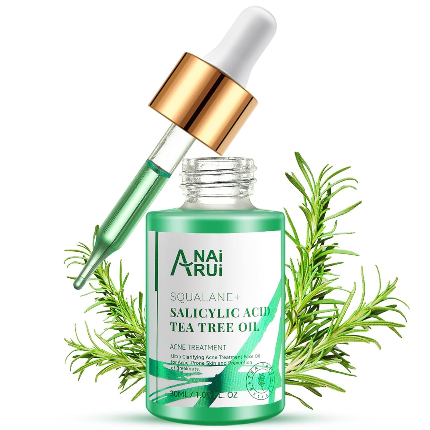 ANAI RUI Acne Face Oil ,Tea Tree Oil with Salicylic Acid ,Acne Prone Skin Oil,Soothe Acne,Redness Relief, Tea Tree Oil for Face,Back, Clarifying & Purifying 1Fl.OZ