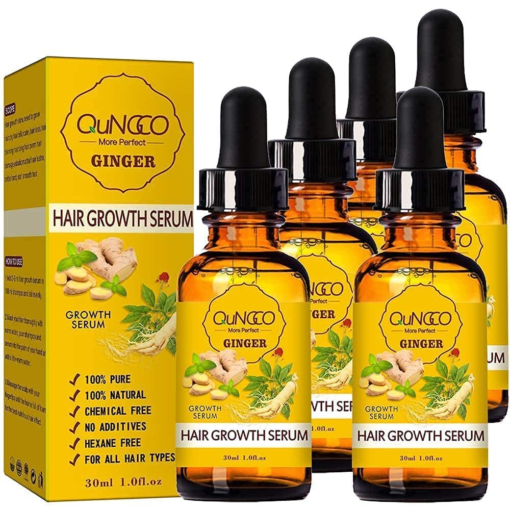 5 PACK Hair Growth Serum Liquid Hair Loss Treatment for Women & Men Dense Thicken Hair,Natural Ginger Essential Oil – Promotes Strong, Thick,Strengthens Hair – Nourishment For All Hair Types