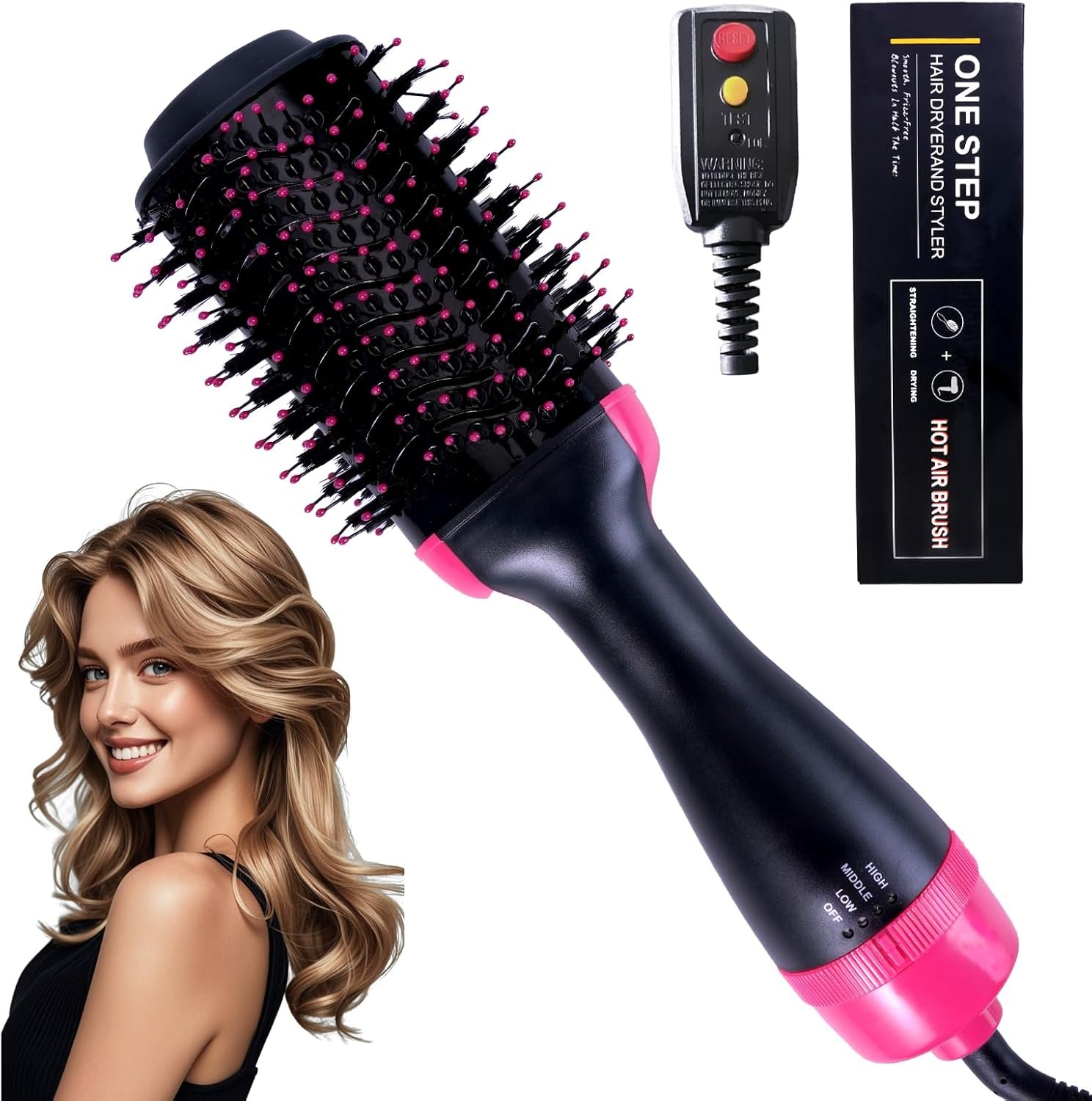 4-in-1 Hair Dryer Brush – Ionic Ceramic Titanium Brush Blow Dryer Hot Air Styler for Frizz-Free Blowouts, Salon Volumizer & Straightener with ALCI Safety Plug, 3 Heat Settings