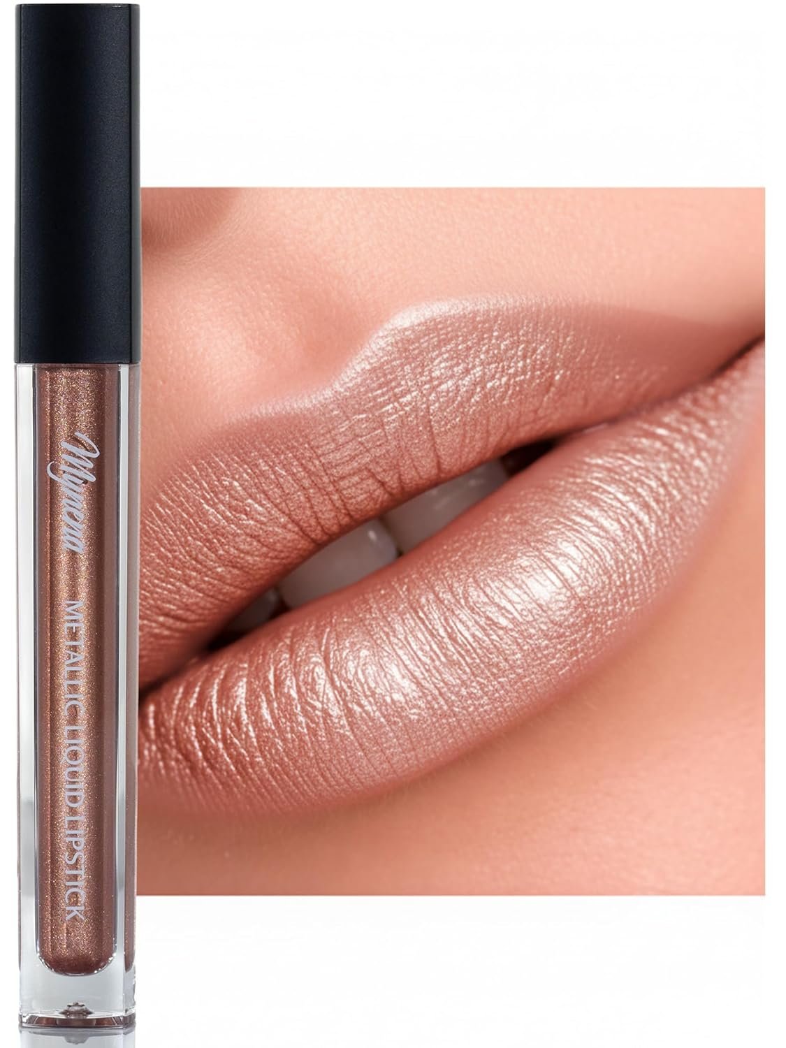 Mynena Nude Metallic Liquid Lipstick | Long Lasting Shimmer Lip Makeup Color | Waterproof No Smudge No Transfer Non Sticky | Lightweight Hydrating Daily Wear 3D Shine Lipstick for Women | Isla