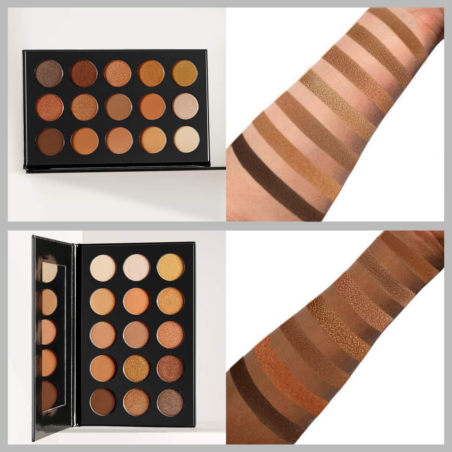 Nude Gold Eyeshadow Palette Natural Naked Smokey Warm Neutral 15 Shades, DE’LANCI Ultra-Blendable High Pigmented Matte Shimmer Matallic Long Lasting Waterproof Eye Shadow Pallet, Travel Size Makeup