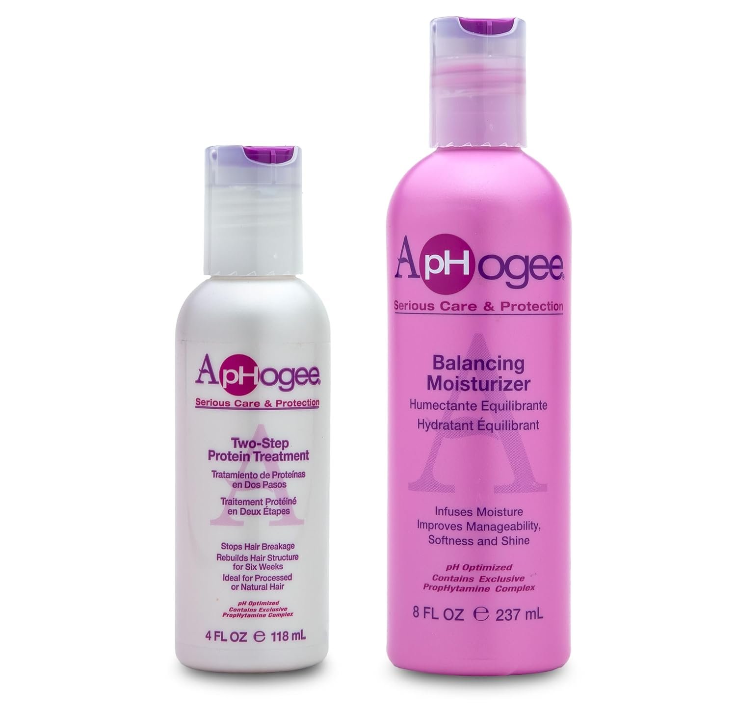 Aphogee Hair Care Double Bundle – Two-Step Protein Treatment (4 fl oz) & Balancing Moisturizer (8 fl oz)