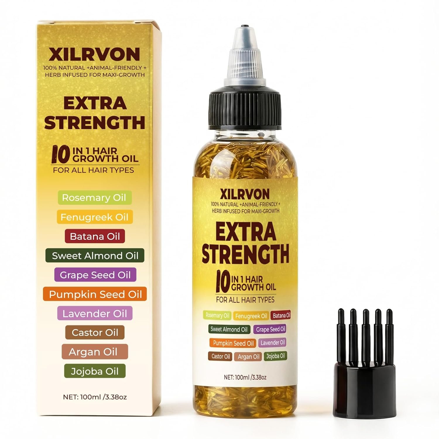 Herbal Hair Growth Oil – Extra Strength Natural Rosemary + Fenugreek Infused Blend with 10 Plant Oils for Stronger, Fuller-Looking Hair & Nourished Scalp | Vegan & Pure | 3.38 fl oz