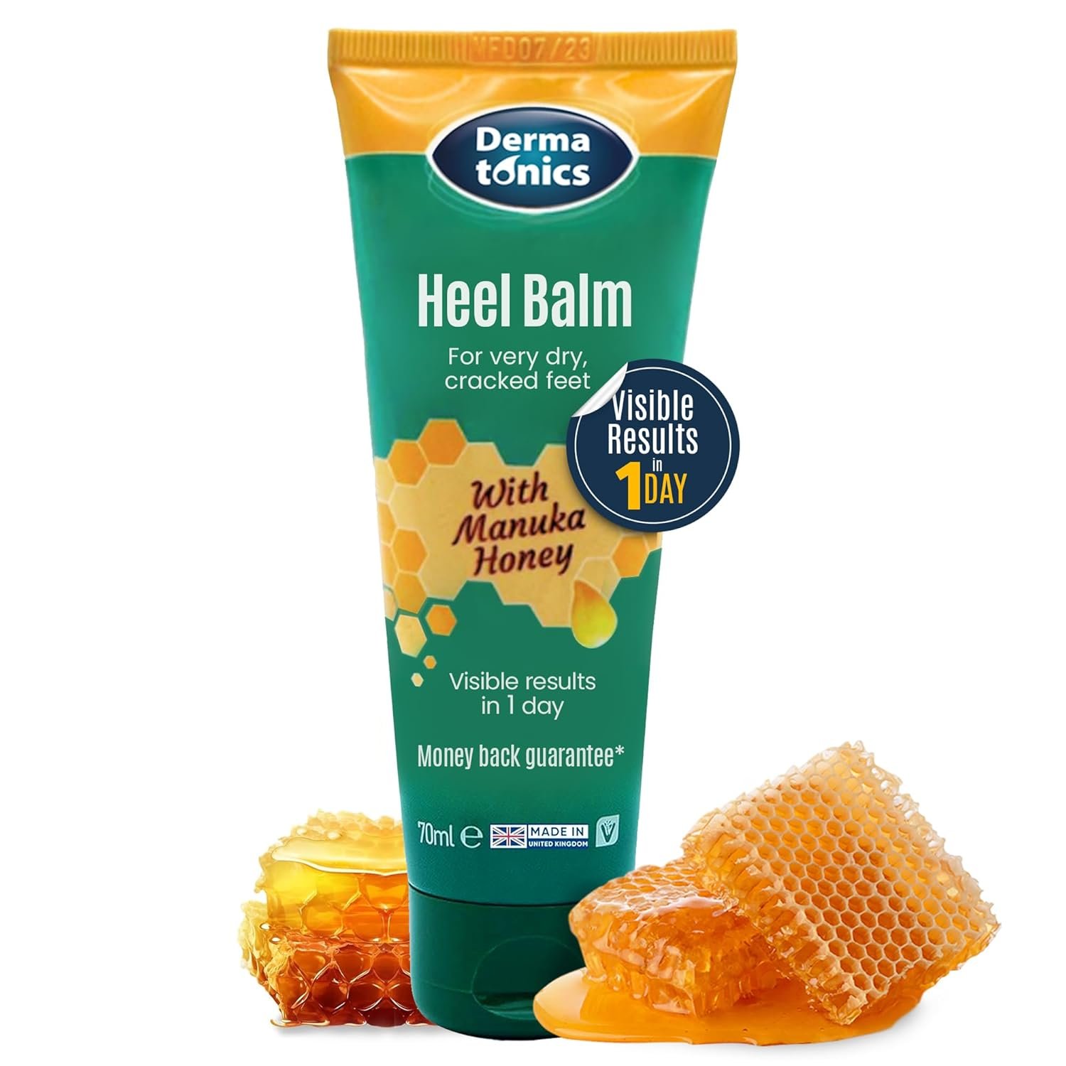 Dermatonics Foot Cream for Dry Cracked Heels – 25% Urea with Manuka Honey, Intensive Moisturizing Heel Treatment, Callus Remover, Exfoliating Care for Rough Feet Elbows Hands – Skin Repair, 2.37 oz