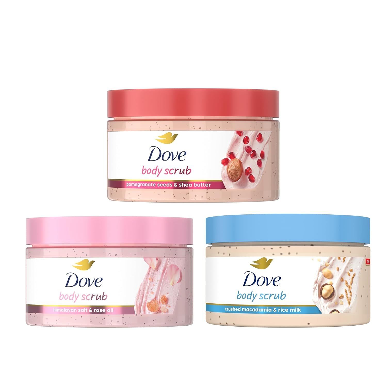 Dove Mixed Body Scub Trial Pack 3 Pack for Women for Visibly Silky-Smooth, Nourished Skin 3.5 oz