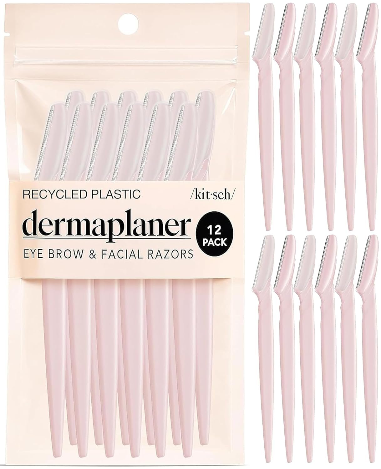Kitsch Dermaplane Razor for Women Face – Face Razors for Women & Men, Eyebrow Trimmer & Face Shaver – Exfoliating Facial Razor & Skin Care Tool for Smoother Skin – Blush, 12 pcs