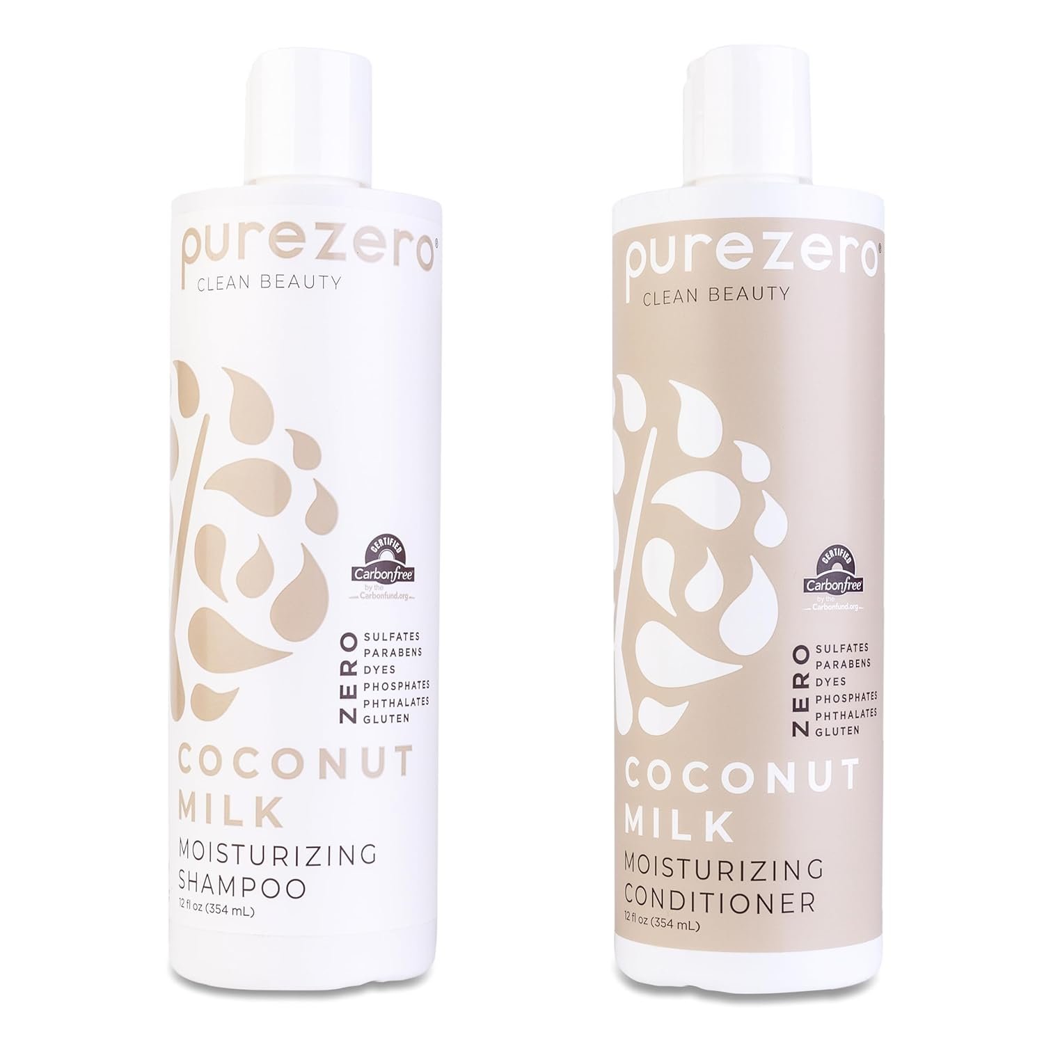 Purezero Coconut Milk Shampoo & Conditioner Set – 100% Vegan & Cruelty Free – Intense Hydration & Increase Shine – Zero Sulfates, Parabens, Dyes – Fight Dandruff & Frizz