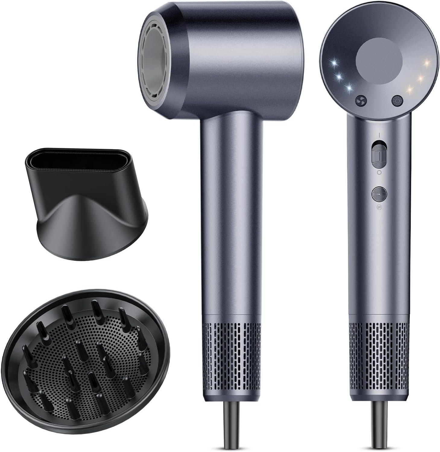 aowoka Hair Dryer, 160000 RPM Professional High Speed Ionic Blow Dryer 500 Million Negative Ions & Heat-Control & Low Noise Hairdryer for Faster Drying, No Heat Damage, Travel with Diffuser（Grey）