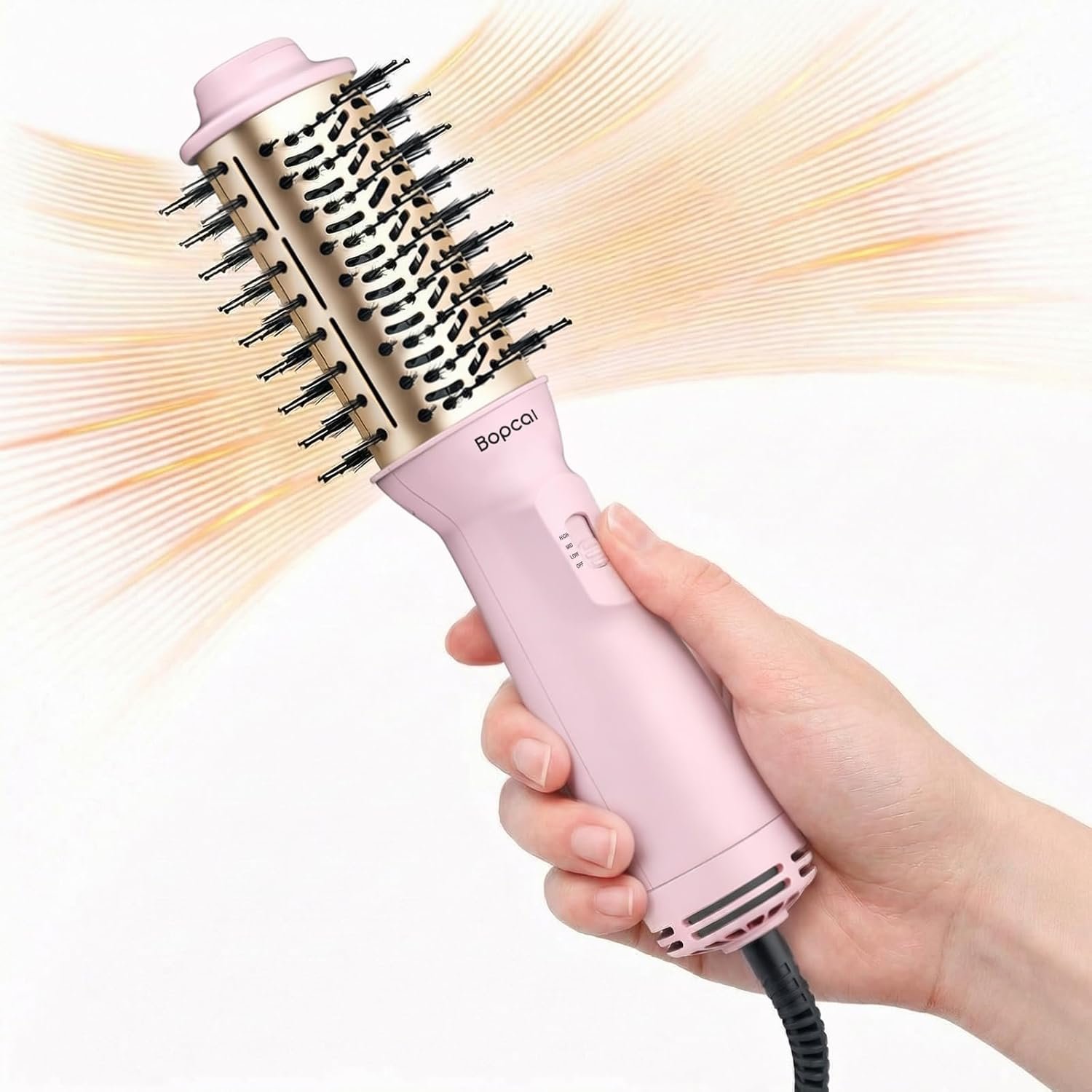 Bopcal 2″ Travel Blow Dryer Brush, Dual Voltage 100-240V Hot Air Brush, 4-in-1 Ionic Hair Dryer Brush for Blowout, Volumizing, Straightening, Curling & Drying, Portable with EU UK Plug