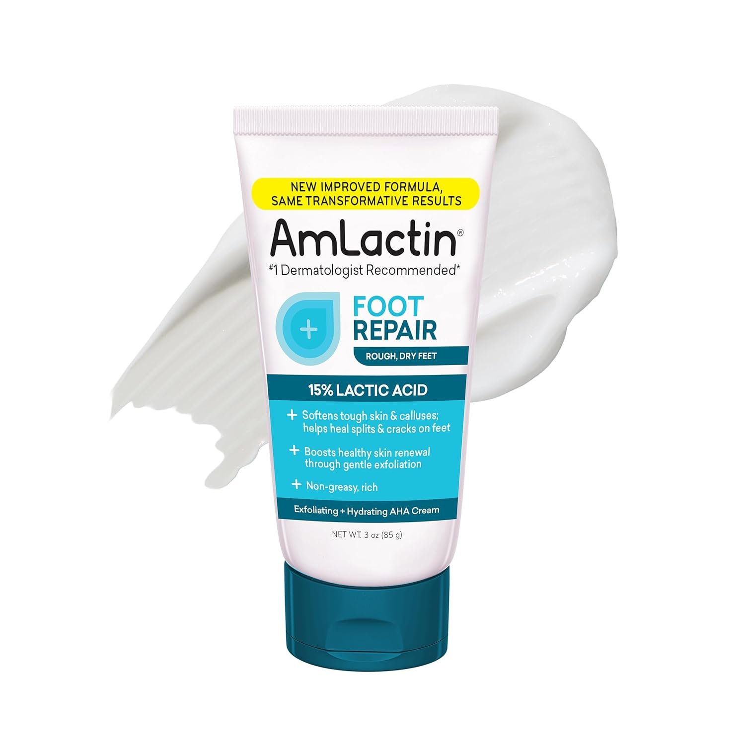 AmLactin Foot Repair Cream – Therapeutic Foot Cream for Dry Cracked Heels and Feet – Callus Softener – No-Scrub Exfoliator and Moisturizer with 15% Lactic Acid AHA – 3 oz (Packaging May Vary)
