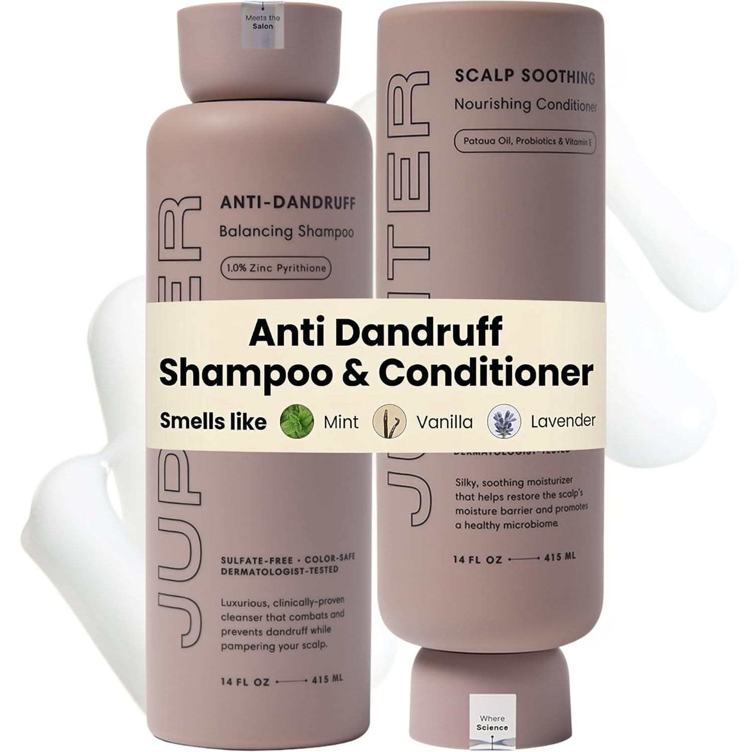 Jupiter Anti Dandruff Shampoo & Conditioner for Men & Women for Flaky, Itchy, Oily & Dry Scalp – Nourishes Scalp and Reduces Breakage & Flakes – Color-Safe, Sulfate-Free, Paraben-Free