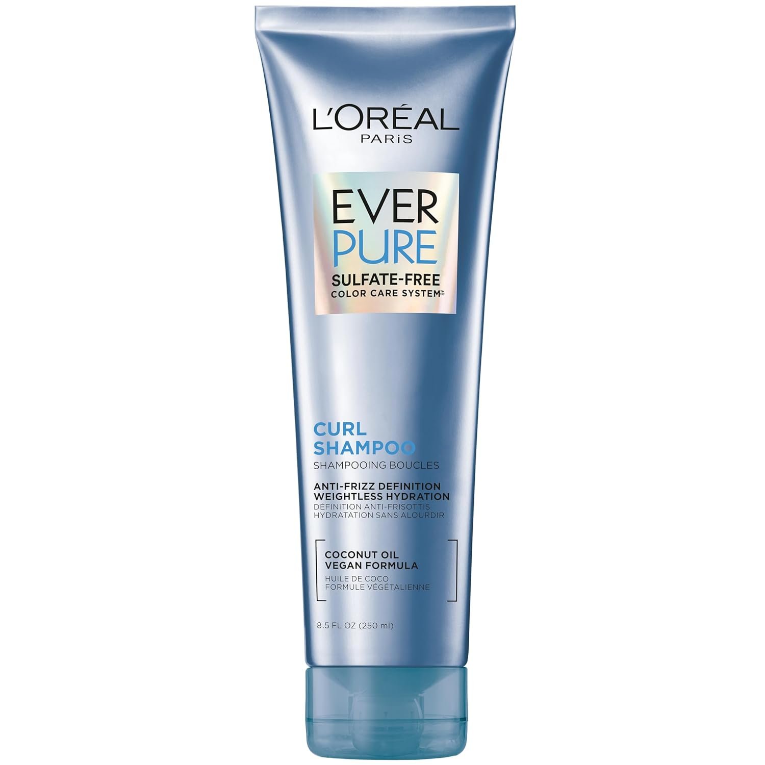 L’Oreal Paris Sulfate Free Shampoo for Curly Hair, Lightweight, Anti-Frizz Hair Care with Coconut Oil, EverPure, 8.5 Fl Oz (Packaging May Vary)