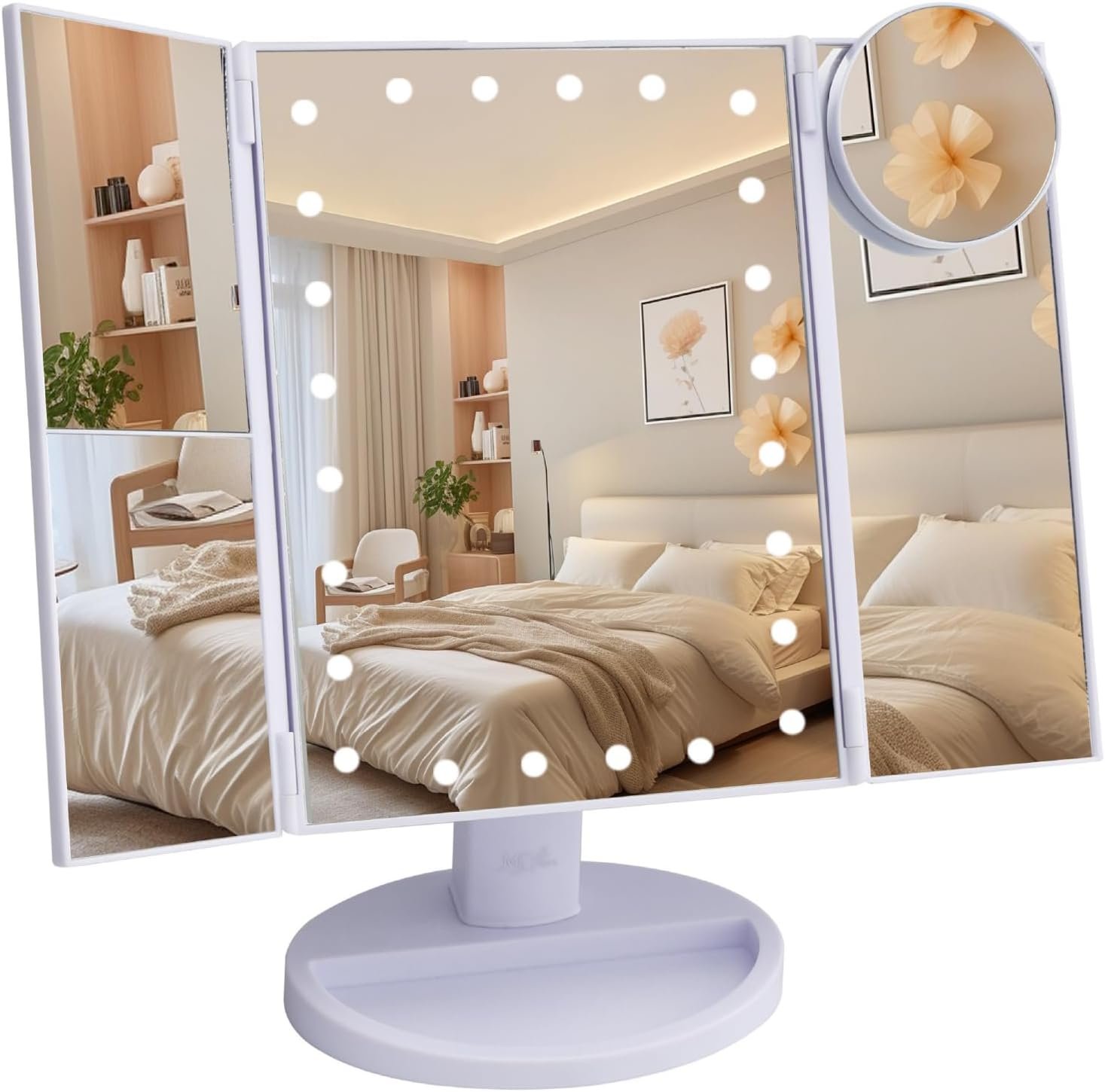 Ms. Pen- Tri-Fold Makeup Mirror Vanity with Lights, 9″ x 13.6″, 1X/2X/3X/10X Magnification, 24 LED Touch Screen, Dual Power Supply, 180° Rotation, Portable Lighted Cosmetic Mirror for Makeup & Travel