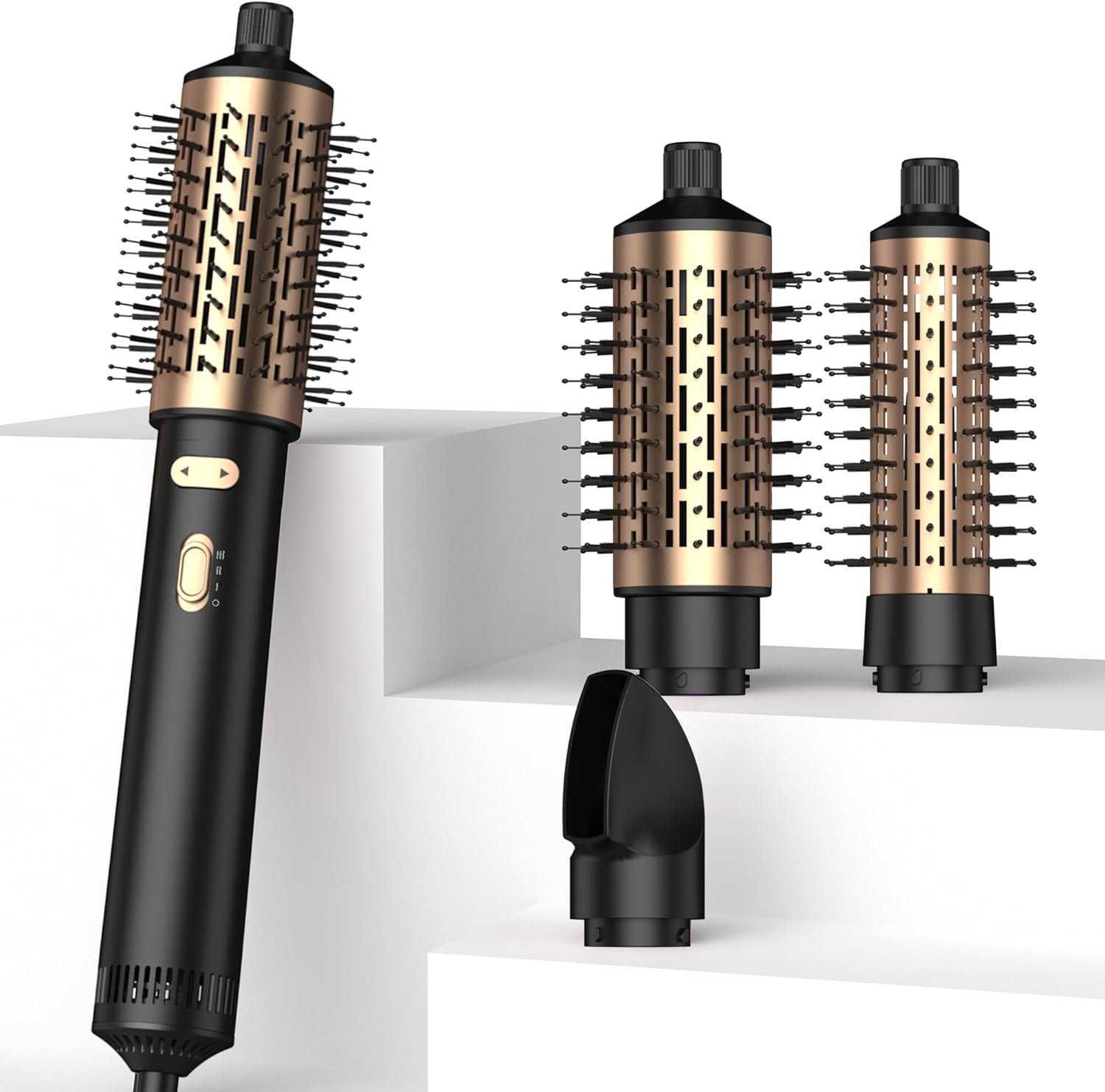 4 in 1 Rotating Hair Dryer Brush,Negative Ionic Spinning Brush Blow Dryer 100-120V with Detachable Brush(2″ & 1.5″),3 Heats and 2 Speeds Rotating Hot Air Brush for Curling,Straight,Drying