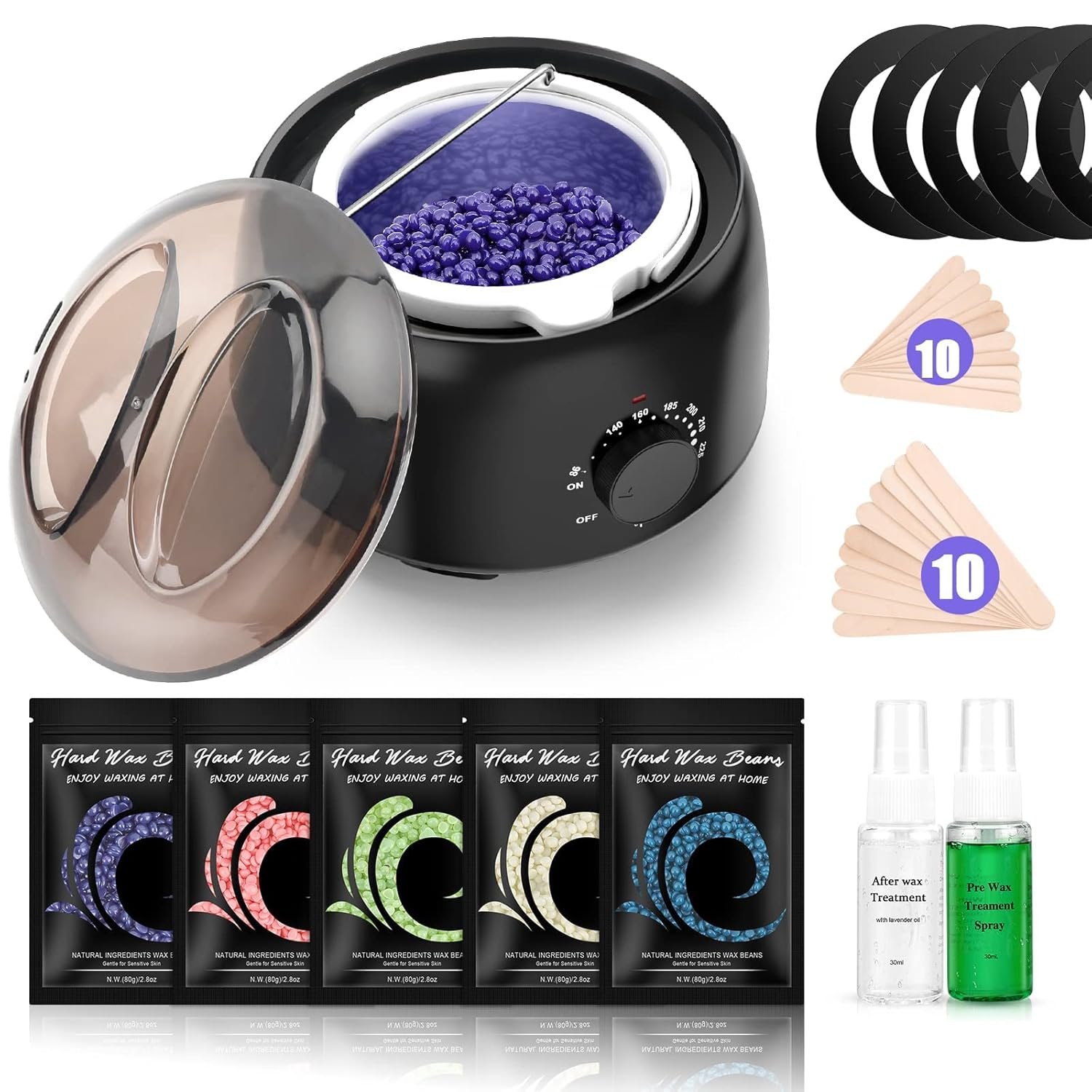 TIKESI Waxing Kit – Wax Warmer for Hair Removal, Hard Wax Kit with 14oz 5 Bags Hard Wax Beans for Full Body, Legs, Face, Eyebrows, Bikini, Brazilian Waxing Kit for Women Men