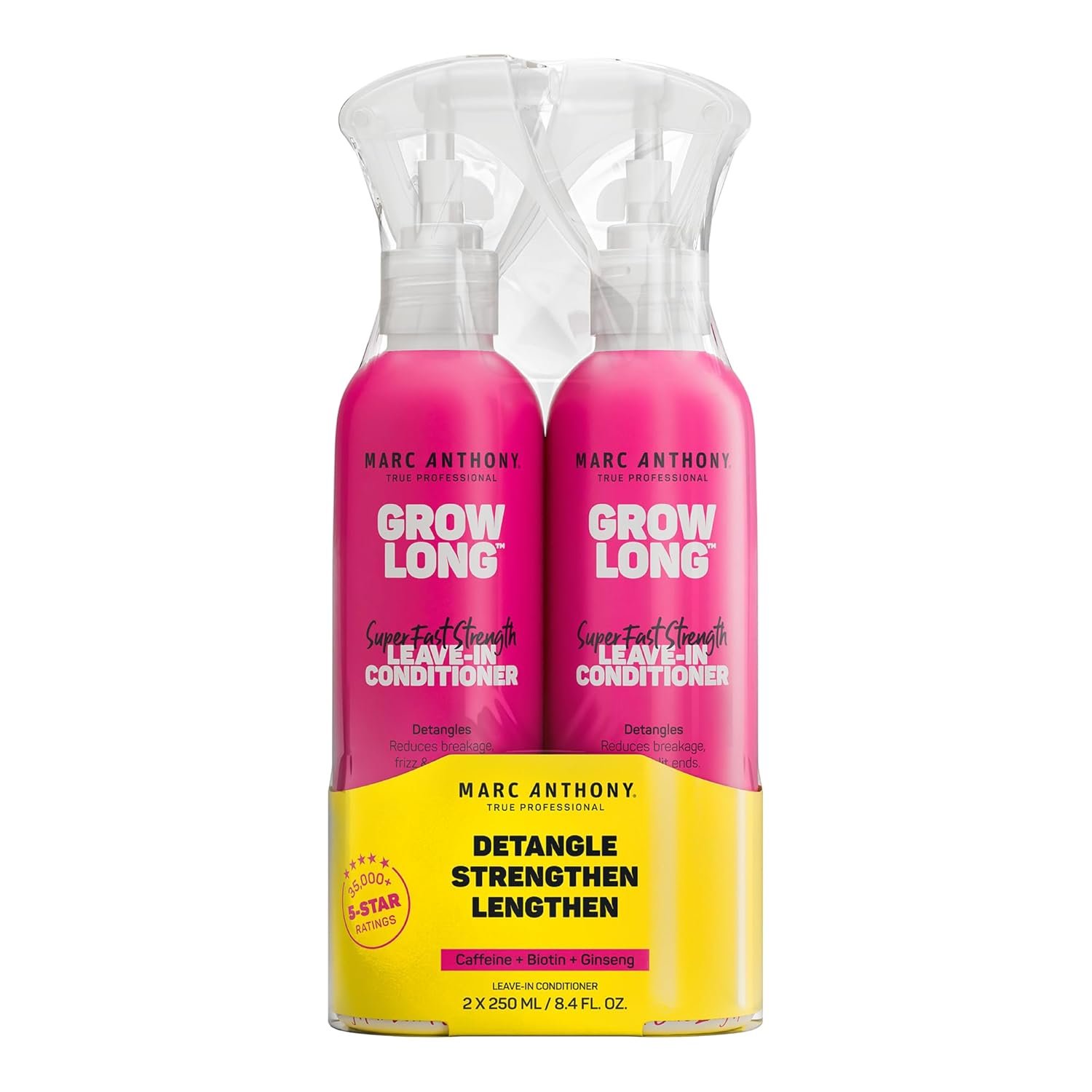 Marc Anthony Leave-In Conditioner Spray & Detangler, Grow Long Biotin, 2-pack – Anti-Frizz Deep Conditioner For Split Ends & Breakage – Vitamin E, Caffeine & Ginseng for Curly, Dry & Damaged Hair