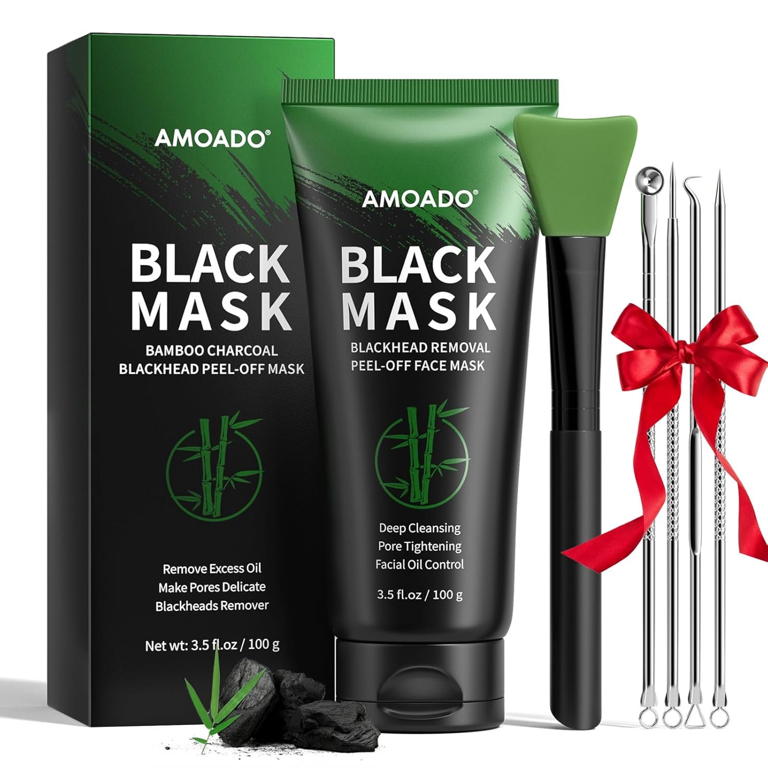 AMOADO Blackhead Remover Peel Off Face Mask, Black Mask & Tea Tree Oil Serum Duo Set, 2-in-1 Deep Cleansing and Pore Tightening, Charcoal Face Mask Peel Off Blackheads Removal (BLACK2)