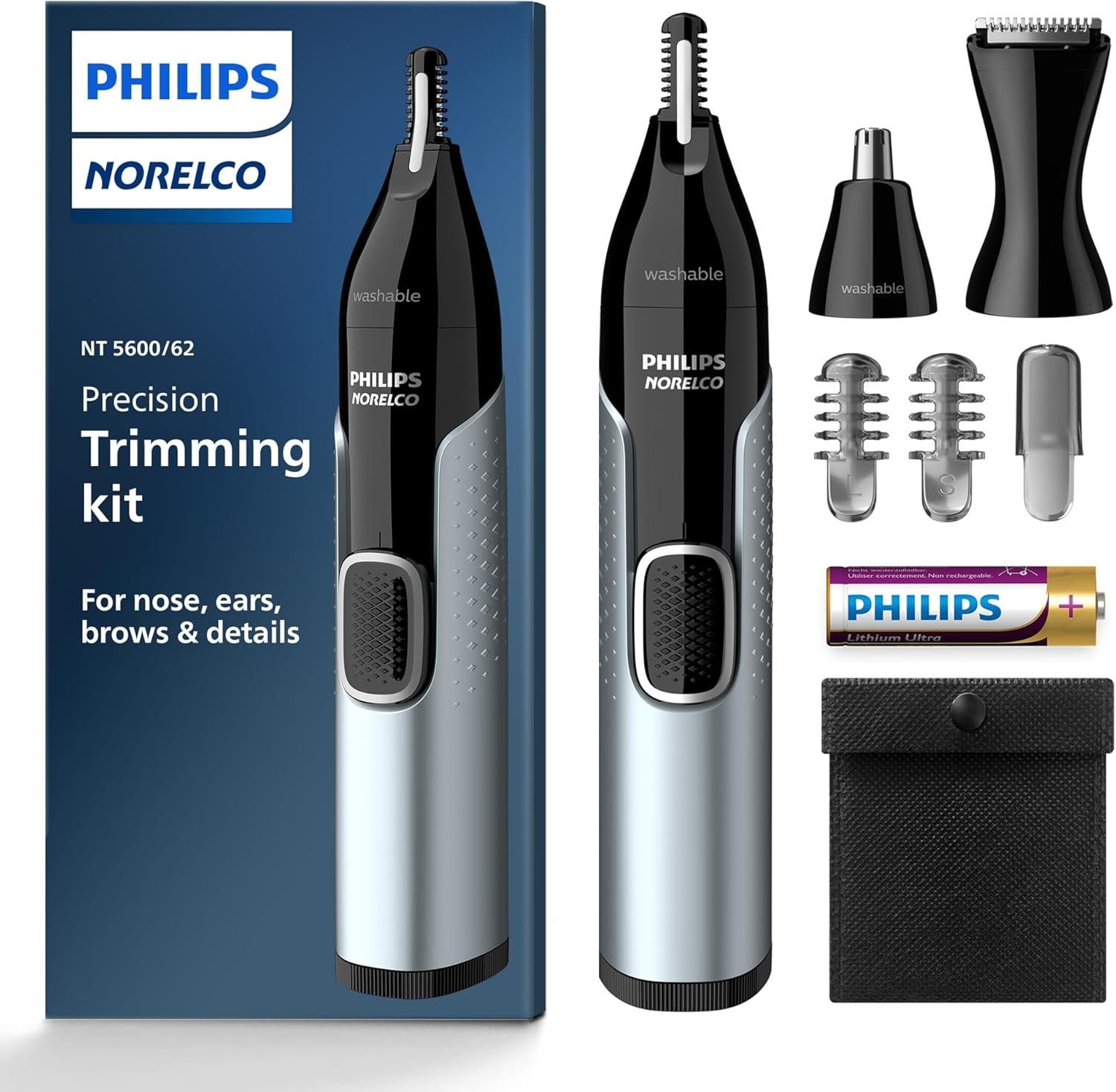 Norelco Philips Nose Trimmer 5000 for Nose, Ears, Eyebrows Trimming Kit, NT5600/62
