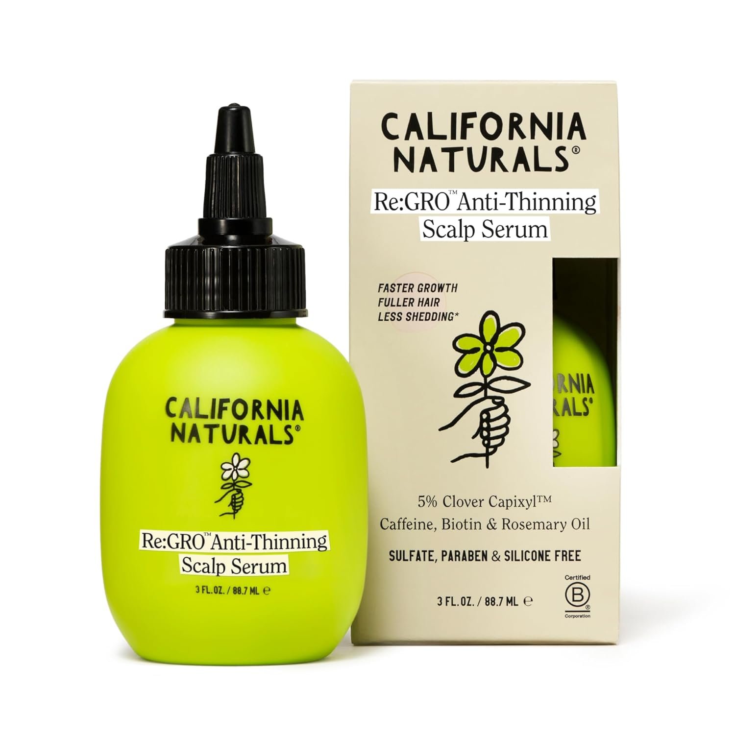 California Naturals Women’s Re:GRO Anti-Thinning Scalp Serum, 5% Capixyl with Biotin, Caffeine & Castor and Rosemary Oil, Non-Sticky Cooling Formula, Vegan & Cruelty Free, 3oz