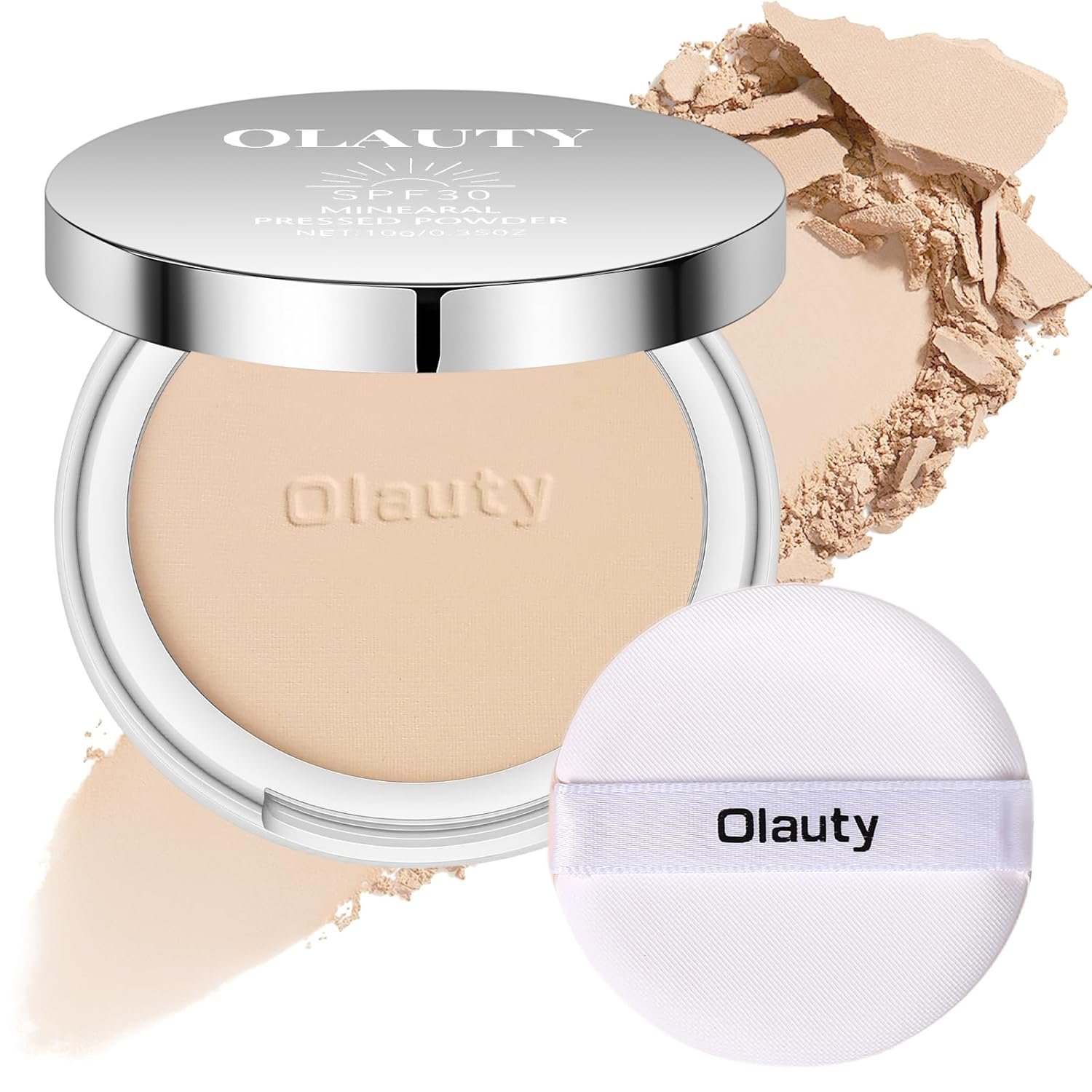 Mineral Powder Foundation with SPF 30+, 4‑in‑1 Pressed Powder Sunscreen for Face, Concealer & Finishing Compact Powder, Light‑to‑Medium Coverage, Matte Oil Control, Natural Ivory
