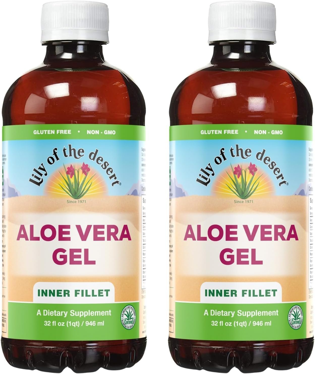 Lily Of The Desert Aloe Vera Gel – Inner Fillet Thicker Consistency Aloe Vera Drink with Natural Vitamins, Digestive Enzymes for Gut Health, Stomach Relief, Wellness, Glowing Skin, 32 Oz (Pack of 2)