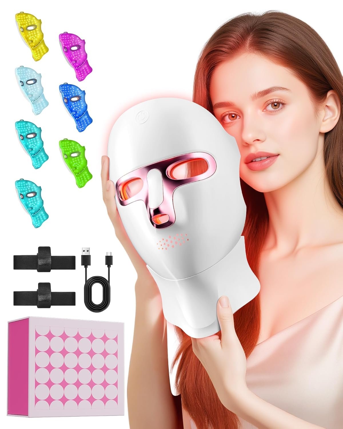 Red Light Therapy for Face-LED Light Therapy Mask Skin Care Mask,Cordless LED Face Mask face & Neck Red & Infrared Lights Masks WaveLlength,USB C Rechargeable for Home Use (green light)
