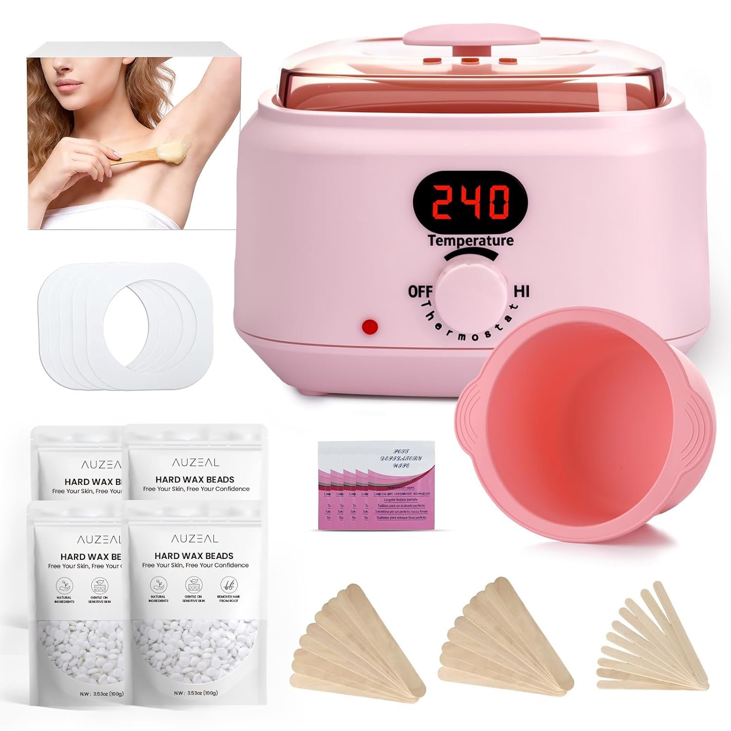 Digital Waxing Warmer For Women, 500ml At Home Waxing Kit With Salon Results, Wax Warmer for Hair Removal for Body, Bikini, Leg, Sensitive Skin, Precise Temp Control, Fast Heating, Pink
