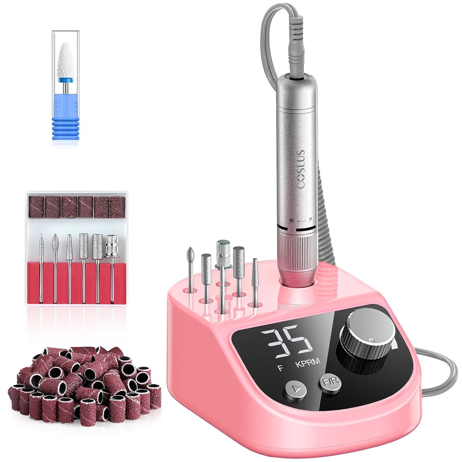 COSLUS E50 Professional Electric Nail Drill: Upgraded Steady Power with LED Display for Acrylics, Gel, Natural Nails – Easy to Use for Women, Nail Art Practice, Desktop Nail File at Home DIY or Salon