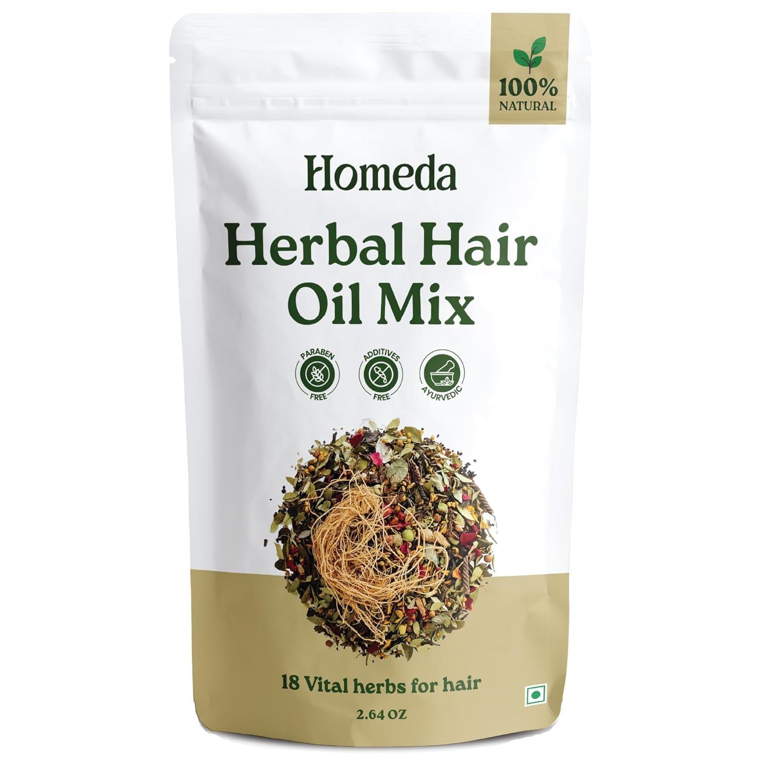 Premium Herbal Hair Oil Mix with 18 Ayurvedic Herbs for Hair Growth – Natural Indian Herbal Mask | Strong Roots & Scalp Care – DIY Infusion (2.64 oz / 75g)