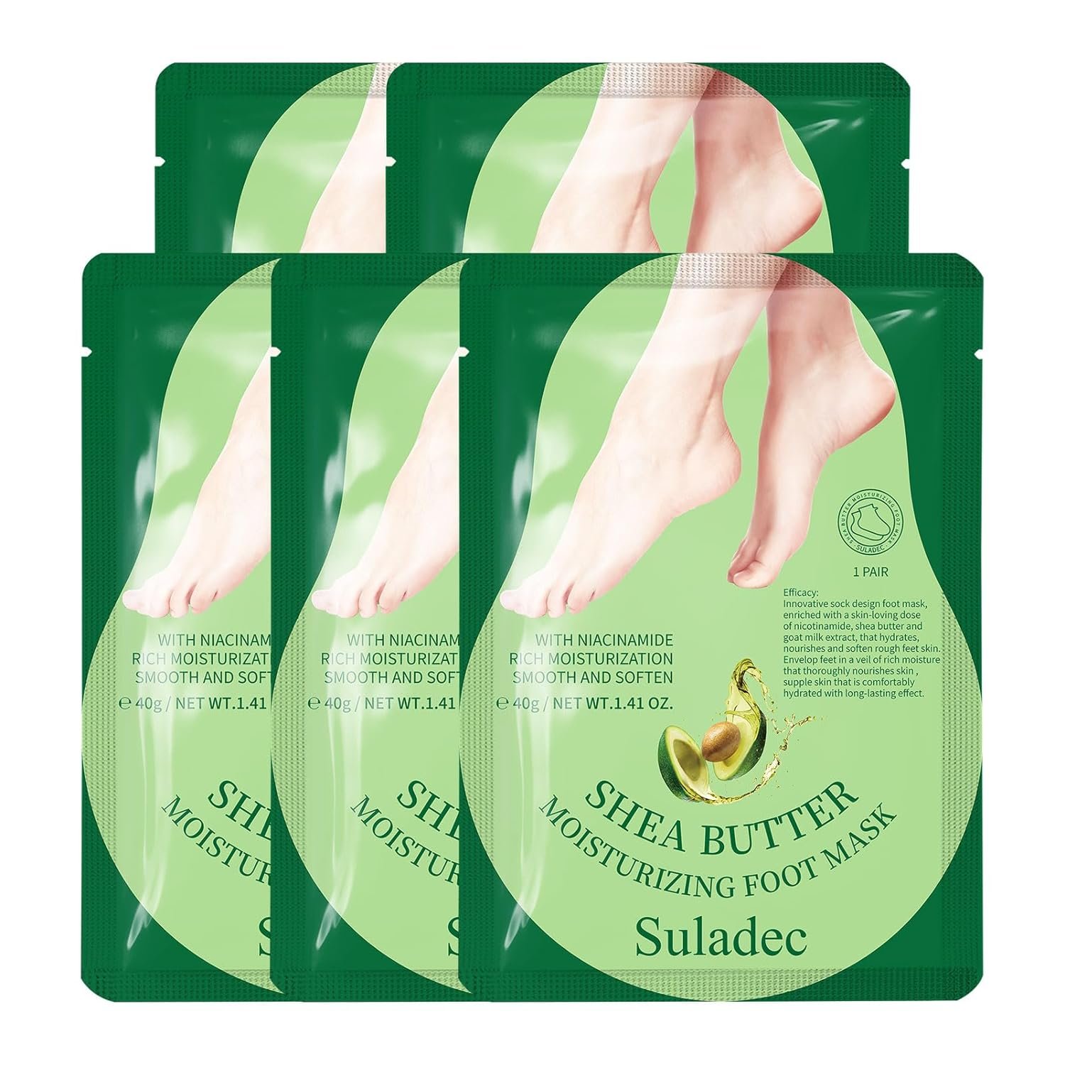 SULADEC Moisturizing Foot Mask with Shea Butter and Goat Milk, Hydrating Foot Masks for Dry Cracked Feet, Dry Skin Moisturizer for Soft and Smooth Touch Feet – Men Women – 5 Pairs
