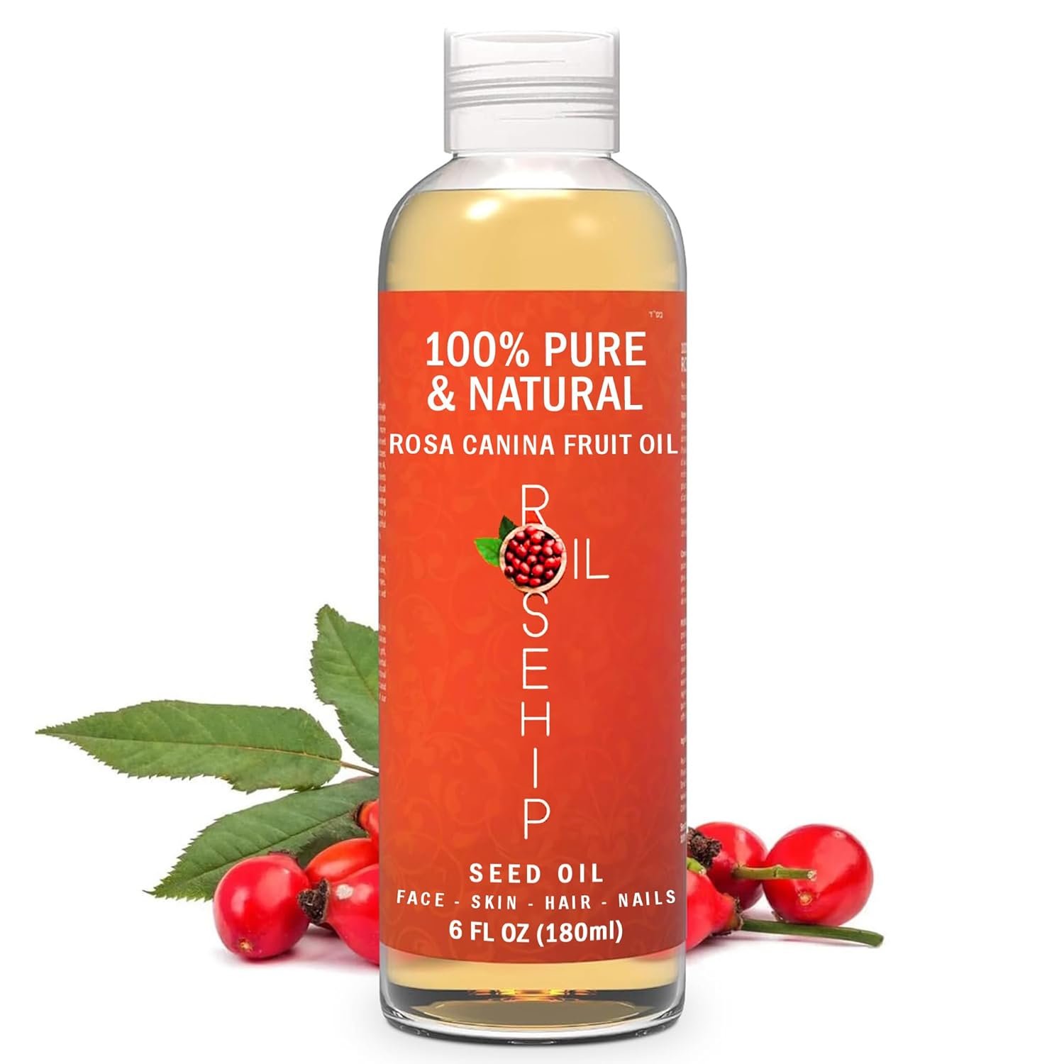Pursonic 100% Pure Cold-Pressed Rosehip Oil – 6 FL oz Moisturizing Facial Oil for Face, Hair, Skin & Nails,Anti-Aging, Hydrating, Brightening, Scar & Stretch Mark Care – Pack of 1