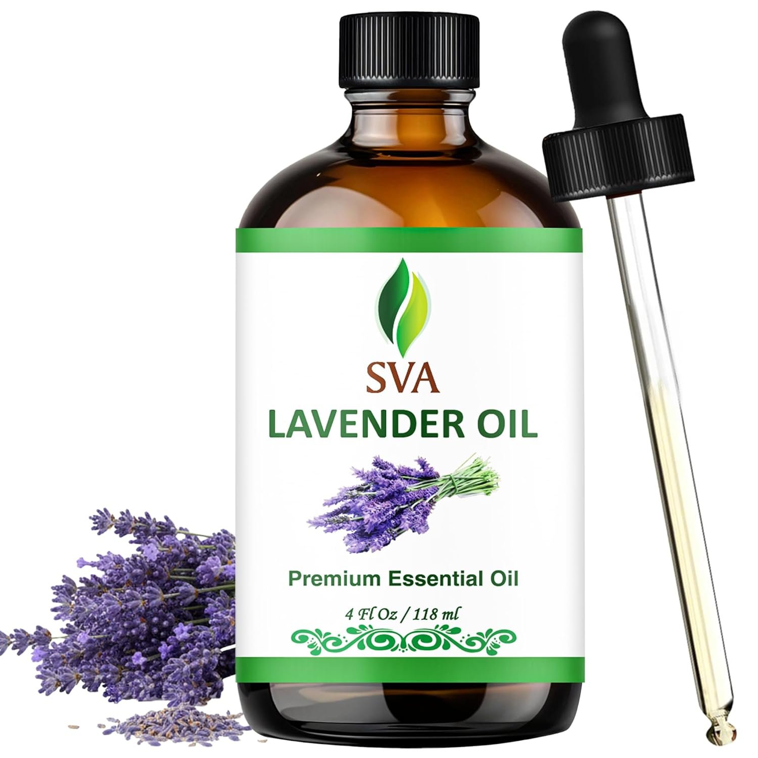 SVA Lavender Essential Oil – 4 Fl Oz – 100% Natural Lavender Oil – for Diffuser, Hair Care, Face, Skin Care, Aromatherapy, Scalp and Body Massage, Soap and Candle Making – with Dropper
