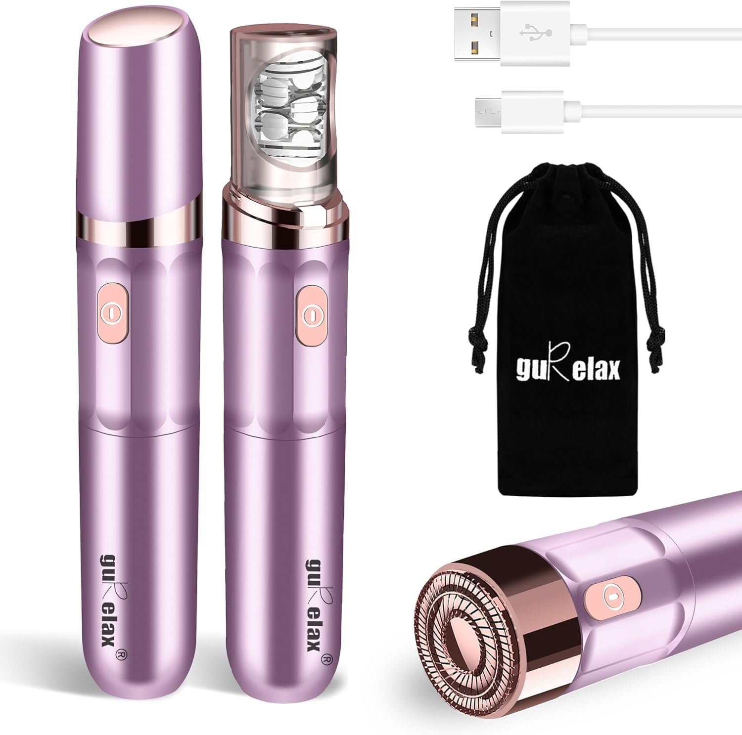 Hair Removal Epilator for Women, 2-in-1 Epilation System Device, Facial Hair Remover, Plucker for Face, Lip, 18 Carat Gold Plated Head, All Ages and Skin Types,with Pouch, Brush