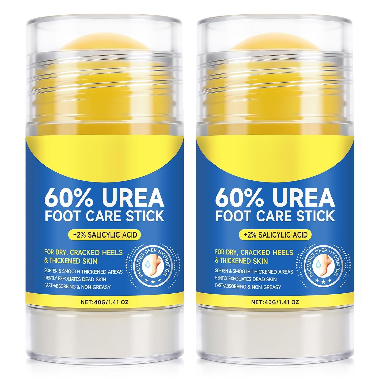 60% Urea Cream Stick plus 2% Salicylic Acid, Maximum Strength Urea Foot Cream Callus Remover for Dry Cracked Heels, Hands, Knees,Exfoliating Moisturizer, Dead Skin Remover Foot Balm 1.4oz (2pcs)