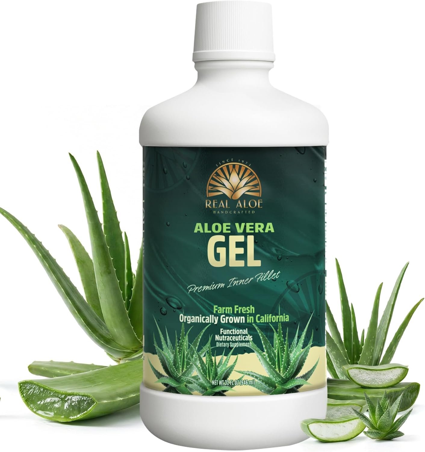 Real Aloe Super Gel Variants (32 fl oz) | Organic California-Grown Aloe Vera | Aloin-Free Inner Leaf | Hydration & Antioxidant Support | Dietary Supplement | Made in USA (Aloe Vera Gel)