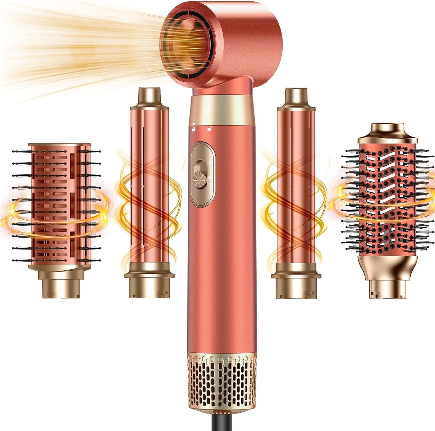 5 in 1 Blow Dryer Brush Set, Upgrade Hair Dryer & Blow Dryer Brush & Air Curling Wrap & Paddle Brush, Detachable Hot Air Brush Styling Tools, High Speed Travel Hair Volumizer Straightener Curler Amber