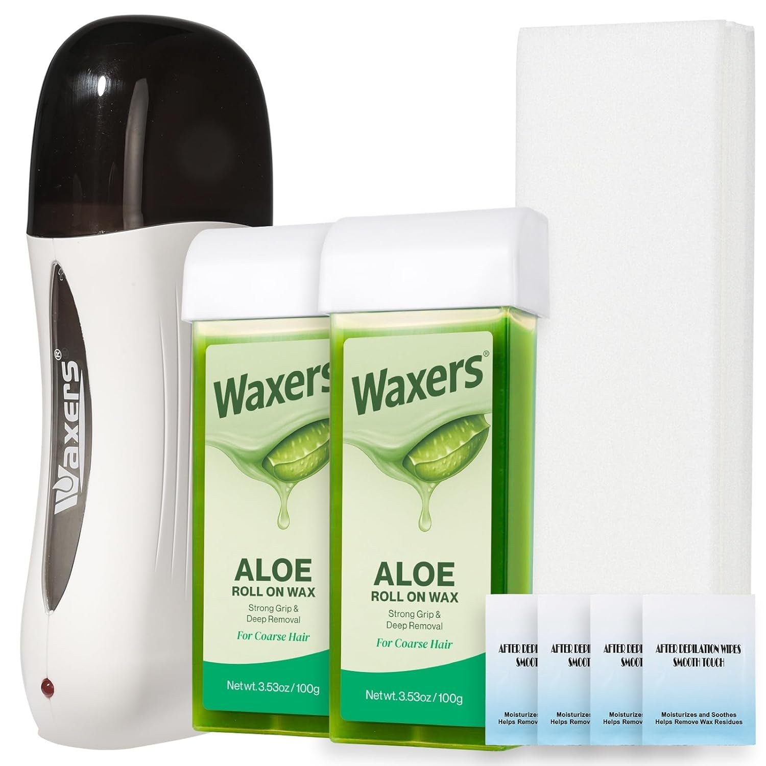Roll on Wax Kit Aloe Vera Waxing Roller Depilatory for Women Men Soft Wax Hair Removal Kit for Larger Areas at Home