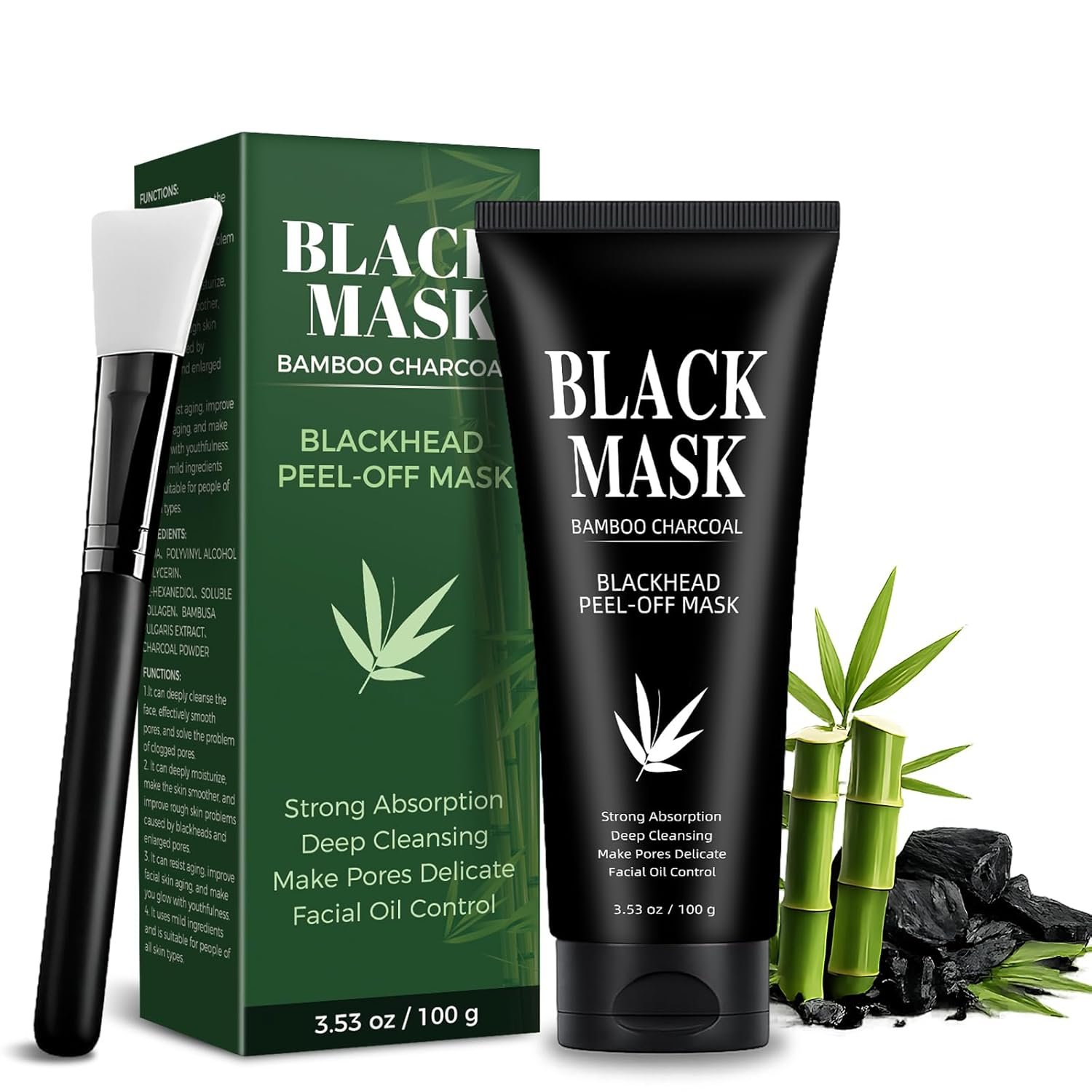 Blackhead Remover Mask, Charcoal Peel Off Face Mask with Brush & Blackhead Remover Tools | Deep Cleansing Dirt, Oil, Smoothing Skin, Shrinking Pores (100g 3.53oz)
