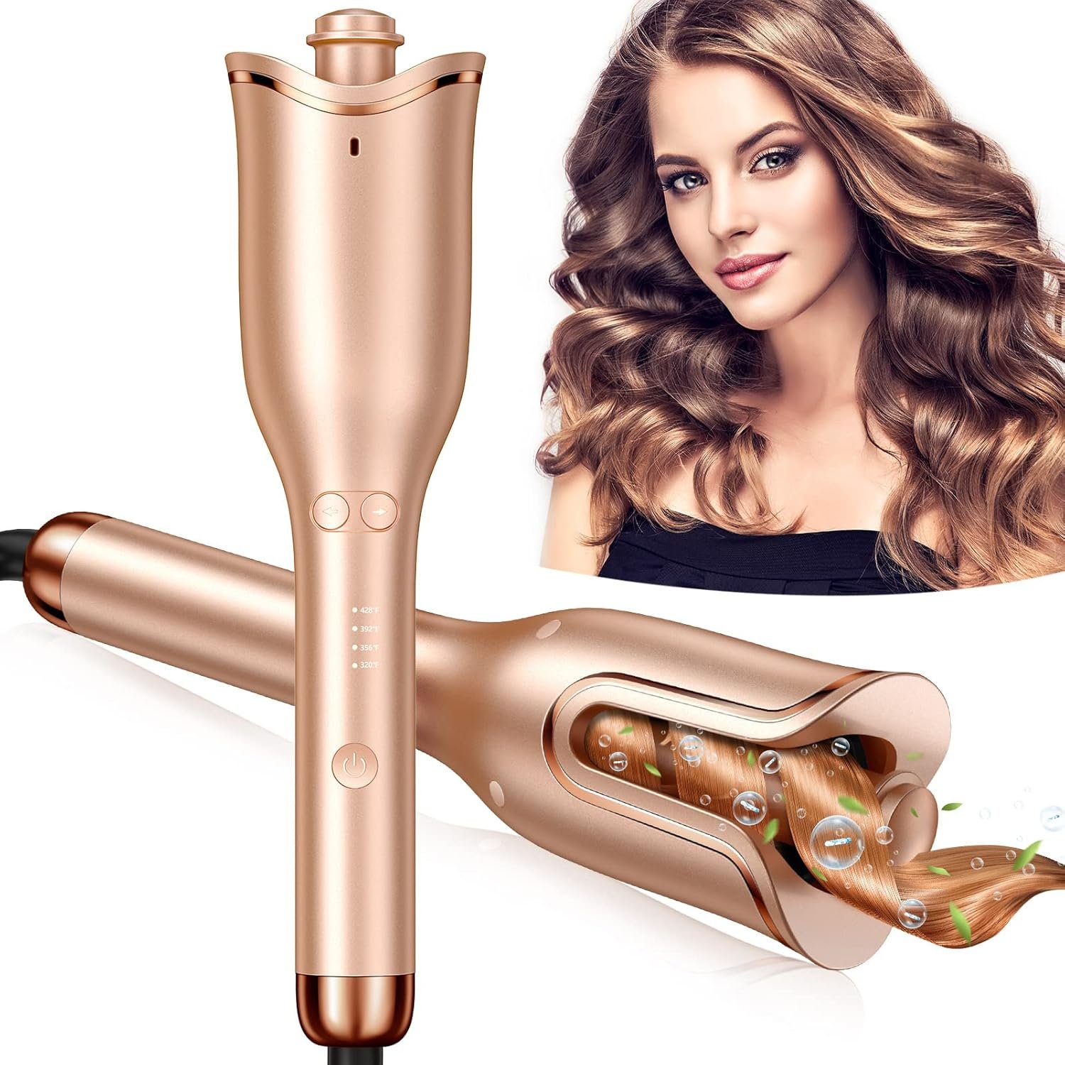Automatic Curling Iron, Professional Automatic Hair Curler with 1″ Curling Wand Large Slot & 4 Temperature & 3 Timer, Dual Voltage Anti-Tangle Rotating Curling Iron with Auto Shut-Off for Hair Styling