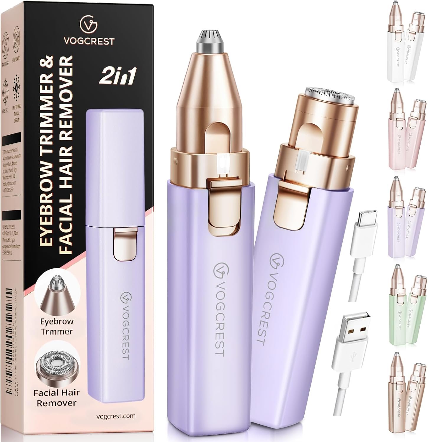 Rechargeable Facial Hair Remover for Women: 2 in 1 Electric Eyebrow and Facial Hair Remover – Suitable for Middle-aged Women’s Eyebrow, Chin, and Cheek Trimming – with Built-in LED Light(Purple)