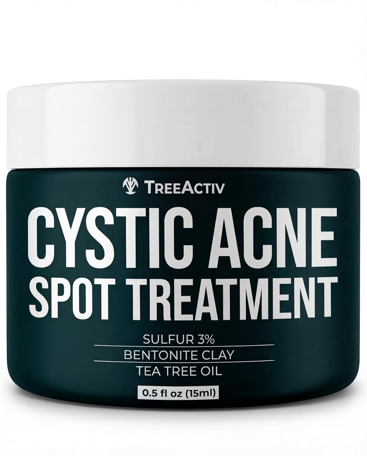 TreeActiv Cystic Acne Spot Treatment Paste with Sulfur, Bentonite Clay, and Tea Tree Oil, Deep Breakouts, 20-Minute or Overnight Application, Suitable for Face and Body, 0.5 oz