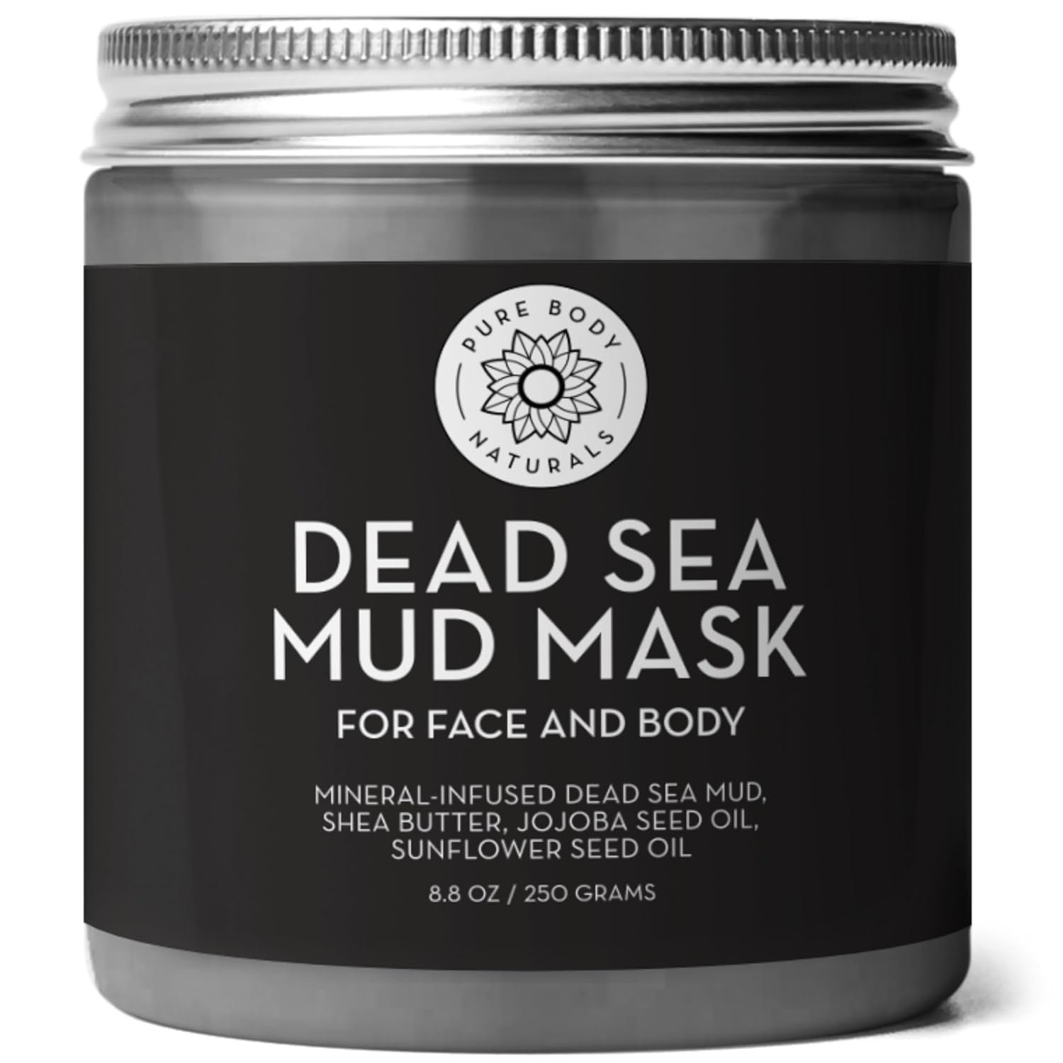 Pure Body Naturals Dead Sea Mud Mask – Face Mask and Body Mud for Acne, Blackheads, and Oily Skin – Facial Self Care for Men and Women – Minimize Pores with Deadsea Mud, Clay, Charcoal – 8.8 Ounce