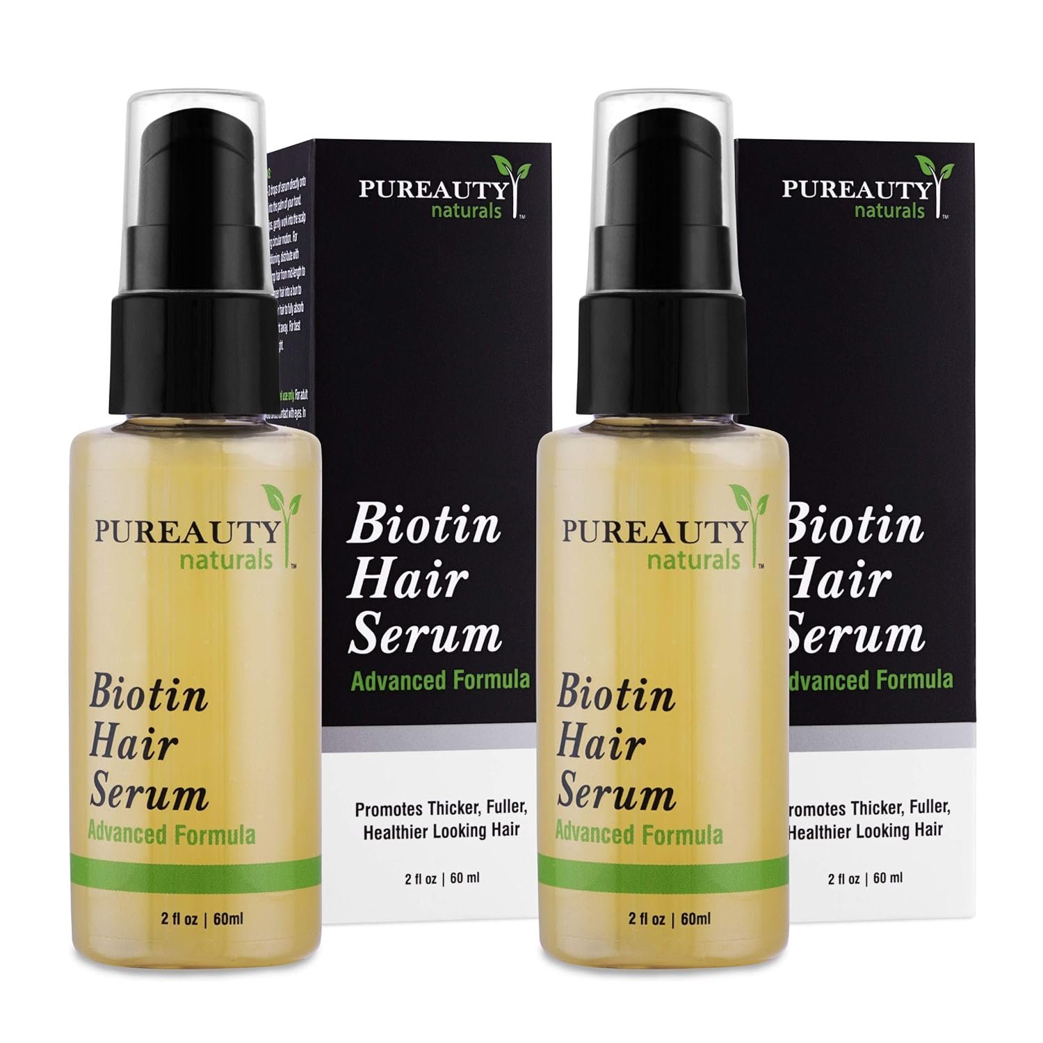 Biotin Hair Growth Serum Advanced Topical Formula To Help Grow Healthy, Strong Hair Suitable for Men and Women of All Hair Types Hair Loss Support By Pureauty Naturals (2 Fl Oz – Pack of 2)