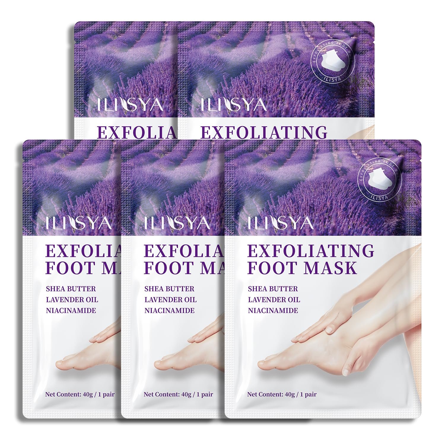 Foot Peeling Mask – 5 Pack Exfoliating Foot Peel Mask for Dry Cracked Feet – Baby Soft Foot Mask Socks for Removing Dead Skin, Cracked Heels, and Calluses – Lavender, Shea Butter, Aloe – Women and Men