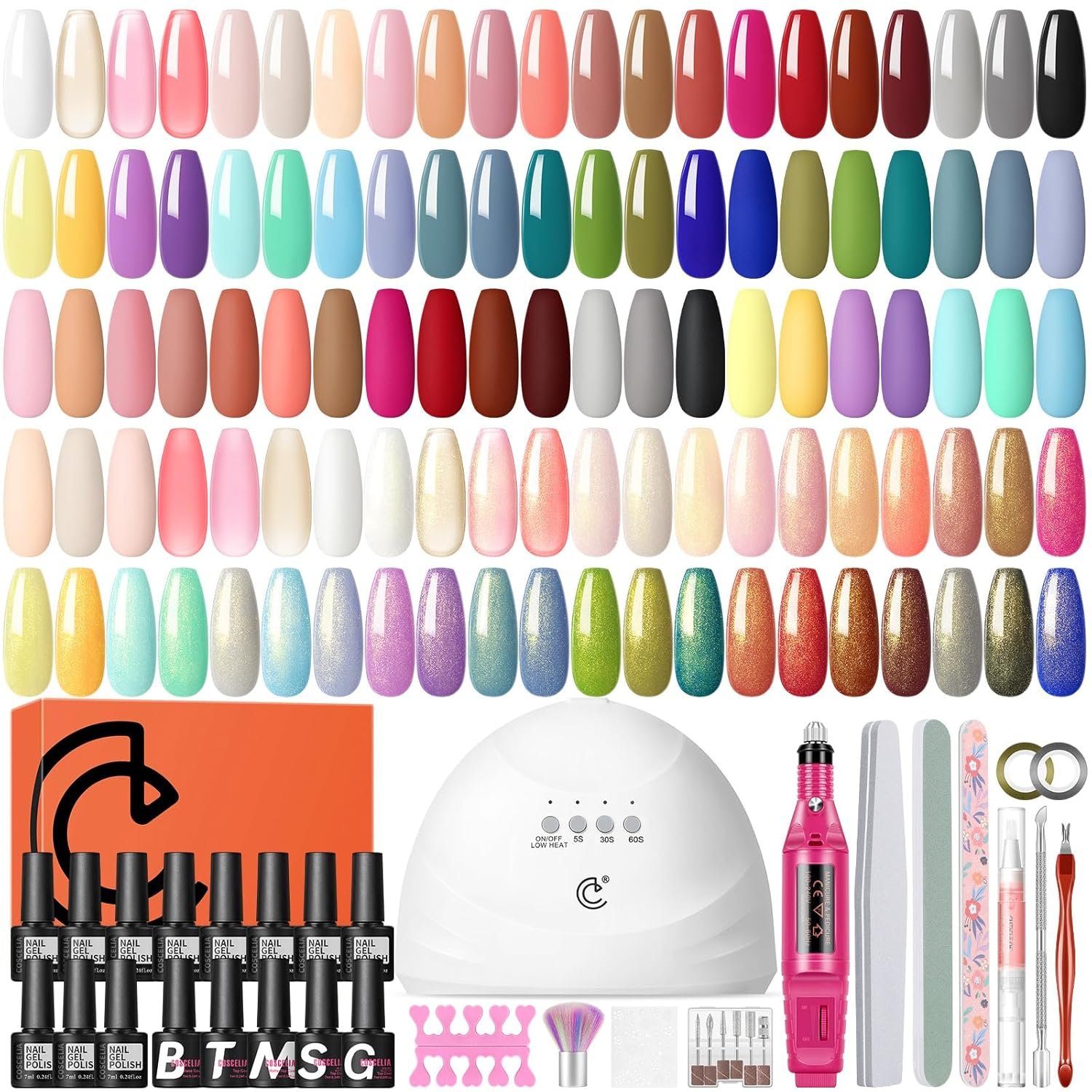 COSCELIA 53ps Gel Nail Polish Kit with U V light and Drill Starter Kit 35 Spring Colors Gel Polish 5pcs Top Base Coat LED Lamp Nail Art All Seasons Gel Manicure Kit Gifts for Women